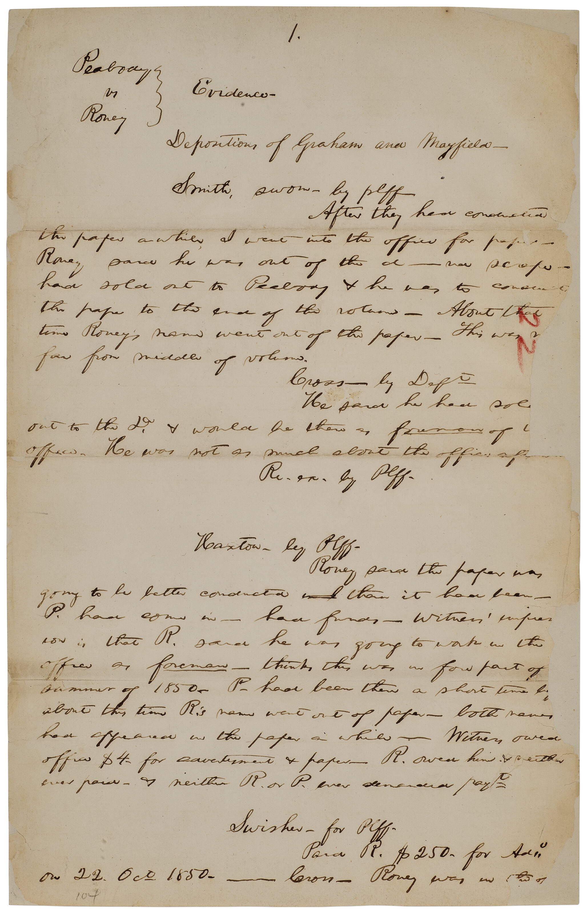 His handwritten notes as judge of a newspaper lawsuit Abraham Lincoln