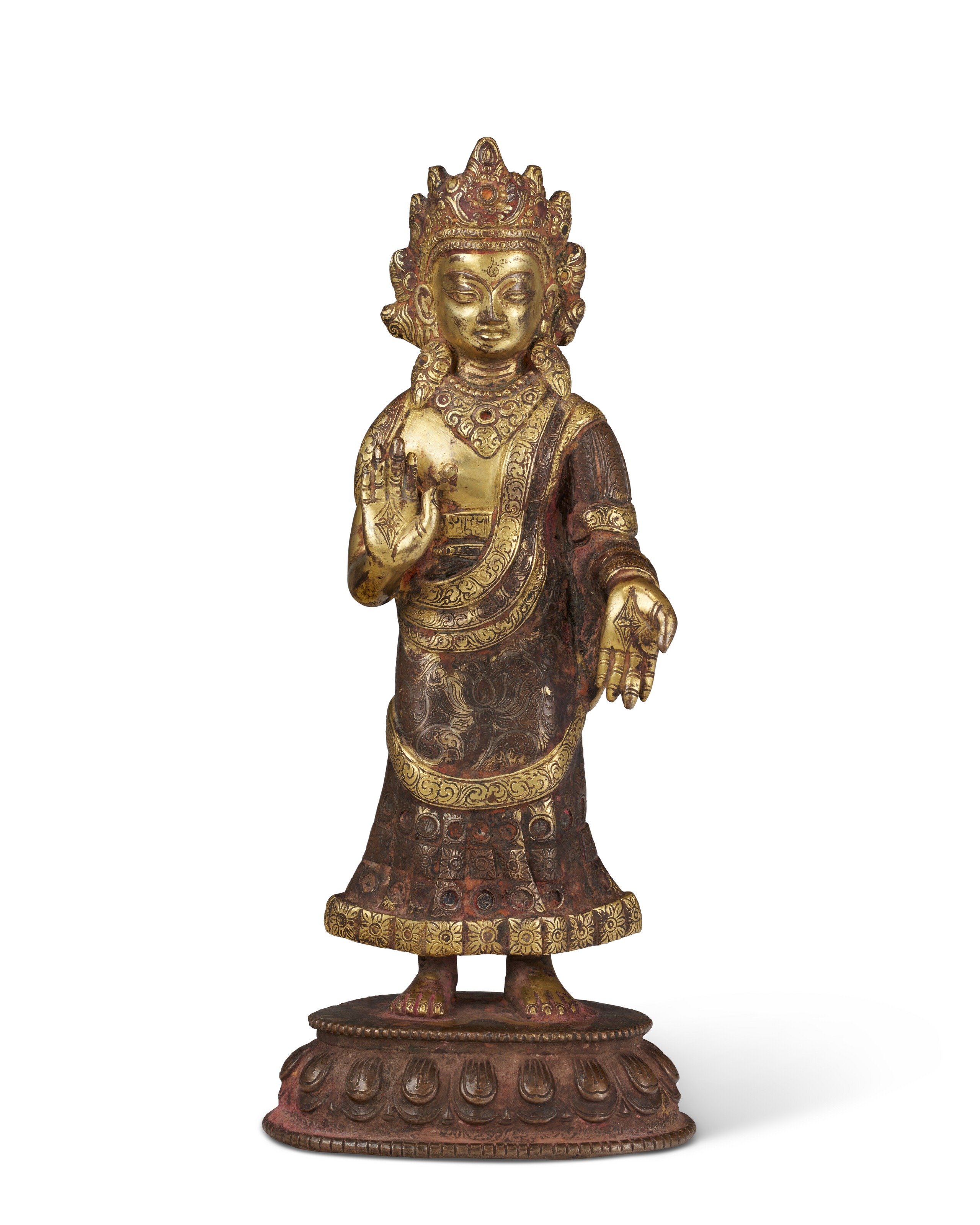 A GILT-BRONZE FIGURE OF DIPANKARA BUDDHA, NEPAL, 17TH-18TH CENTURY
