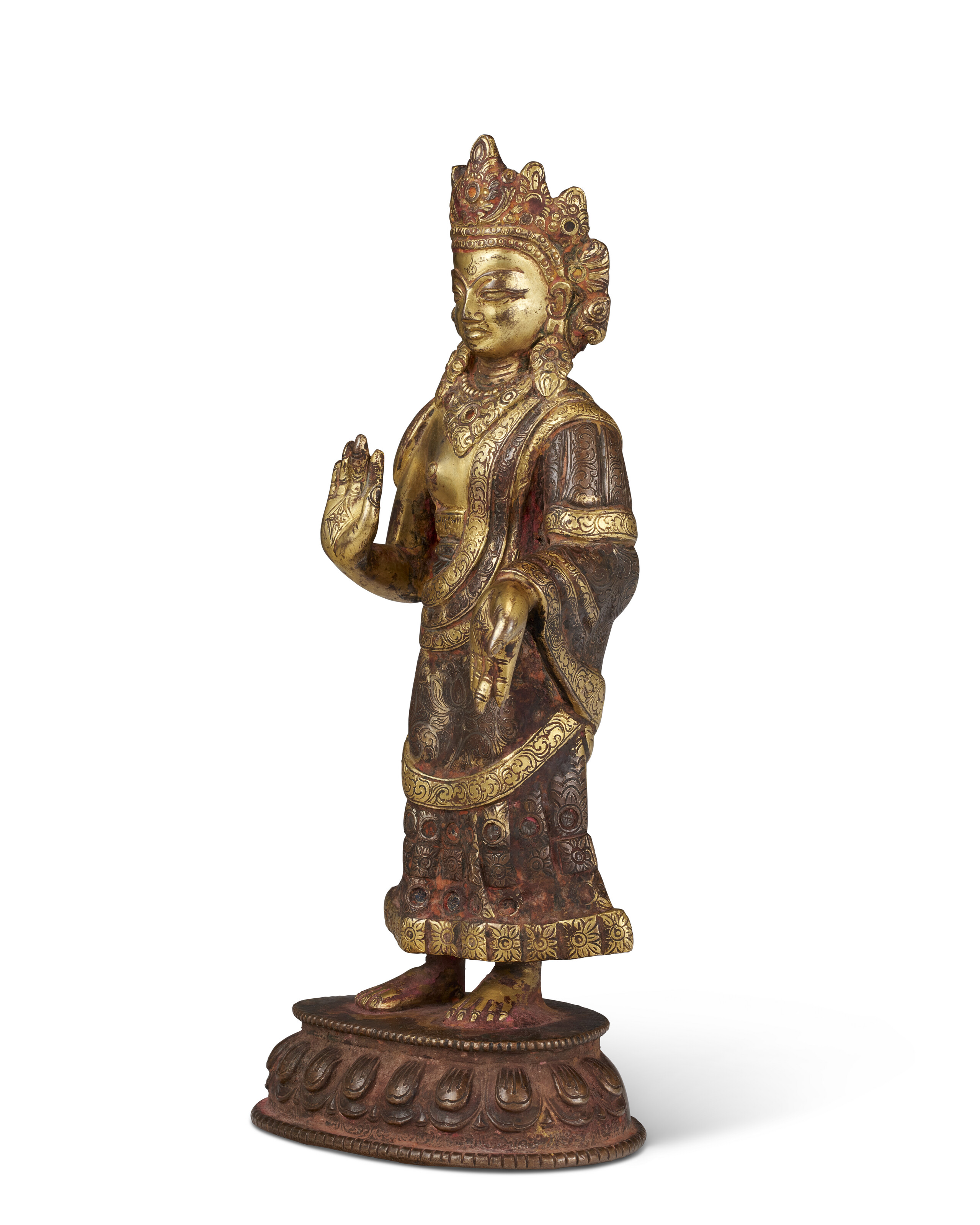 A GILT-BRONZE FIGURE OF DIPANKARA BUDDHA, NEPAL, 17TH-18TH CENTURY
