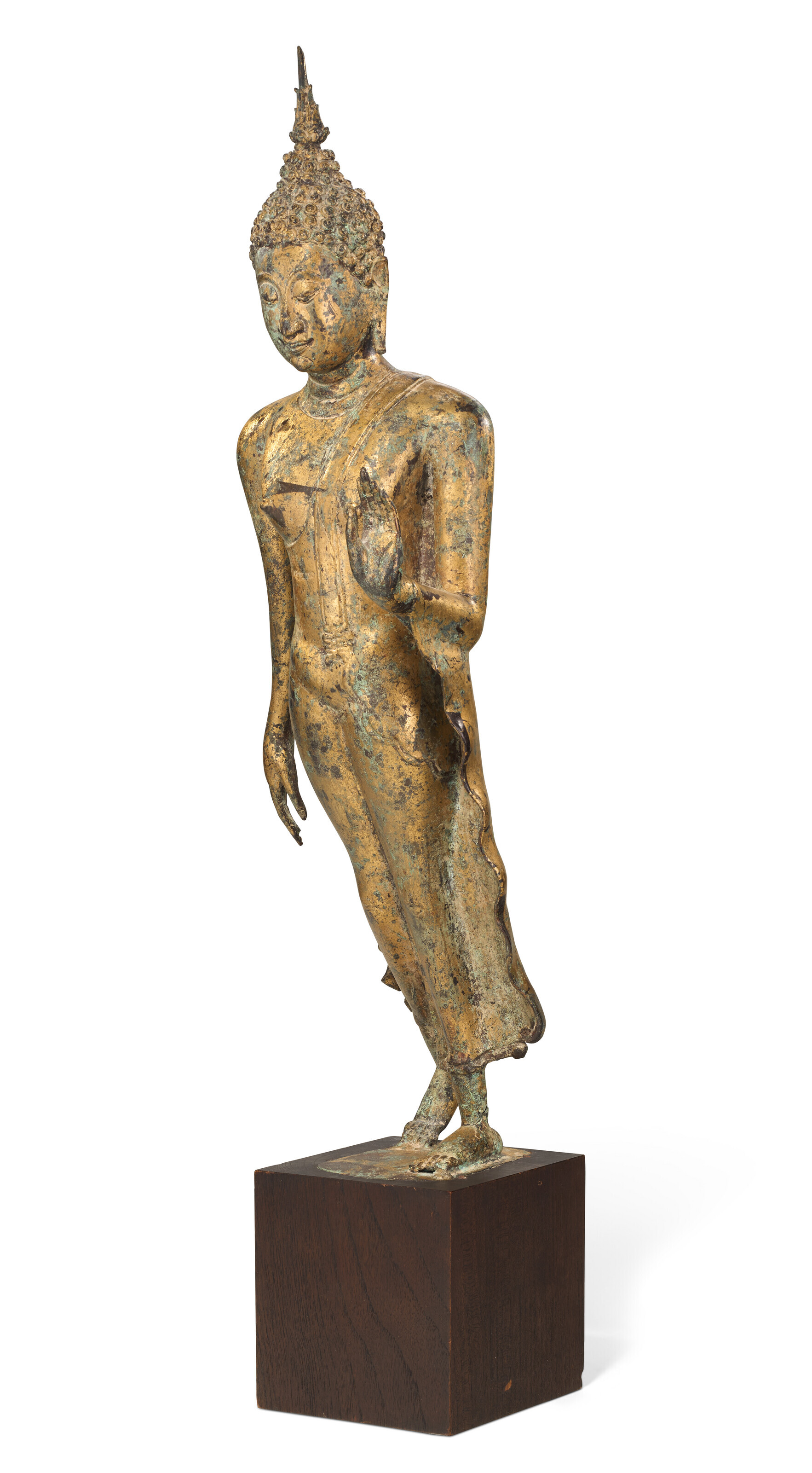 Lily Thailand 仏像アート A GILT-BRONZE FIGURE OF WALKING BUDDHA, THAILAND, SUKHOTHAI STYLE