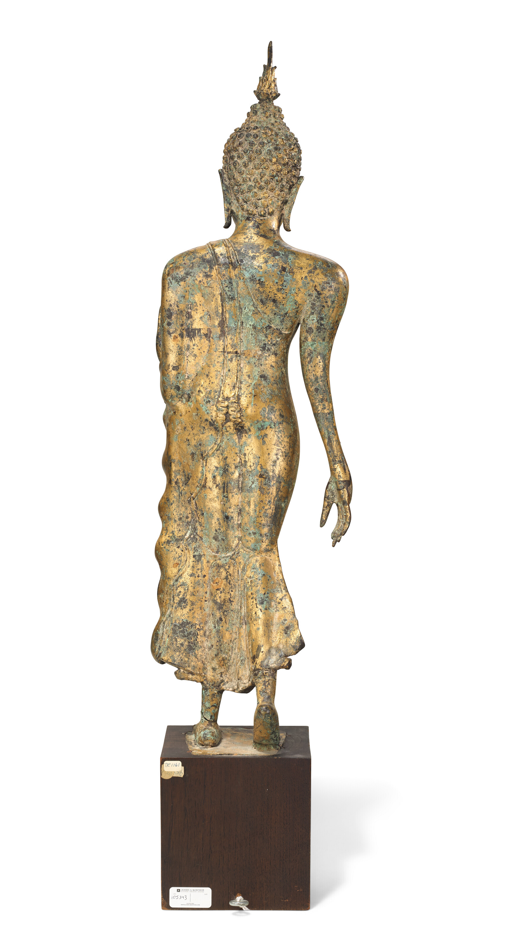 A GILT-BRONZE FIGURE OF WALKING BUDDHA, THAILAND, SUKHOTHAI STYLE