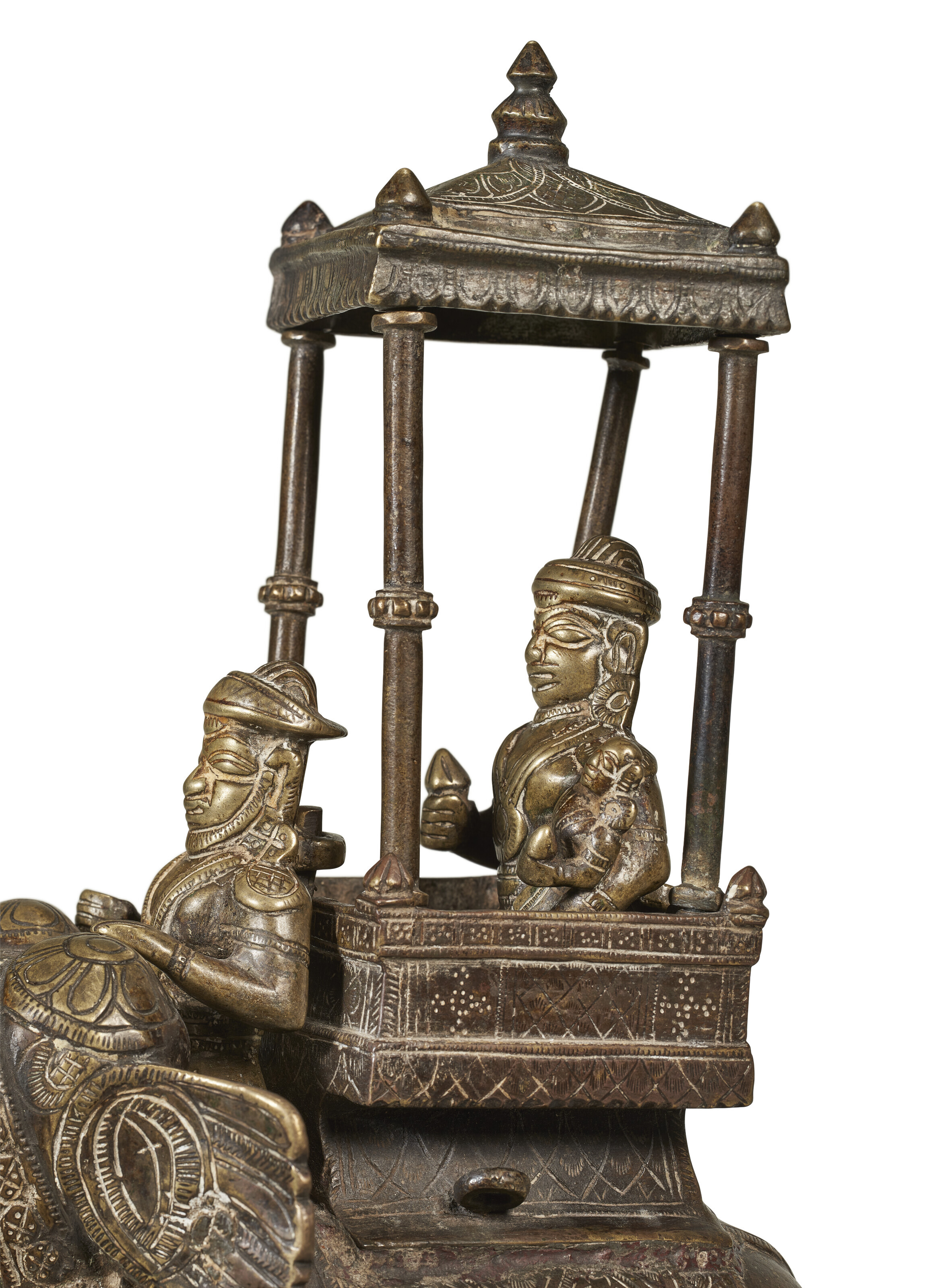 A BRONZE ELEPHANT WITH A MAHOUT AND DEITY, INDIA, MAHARASHTRA