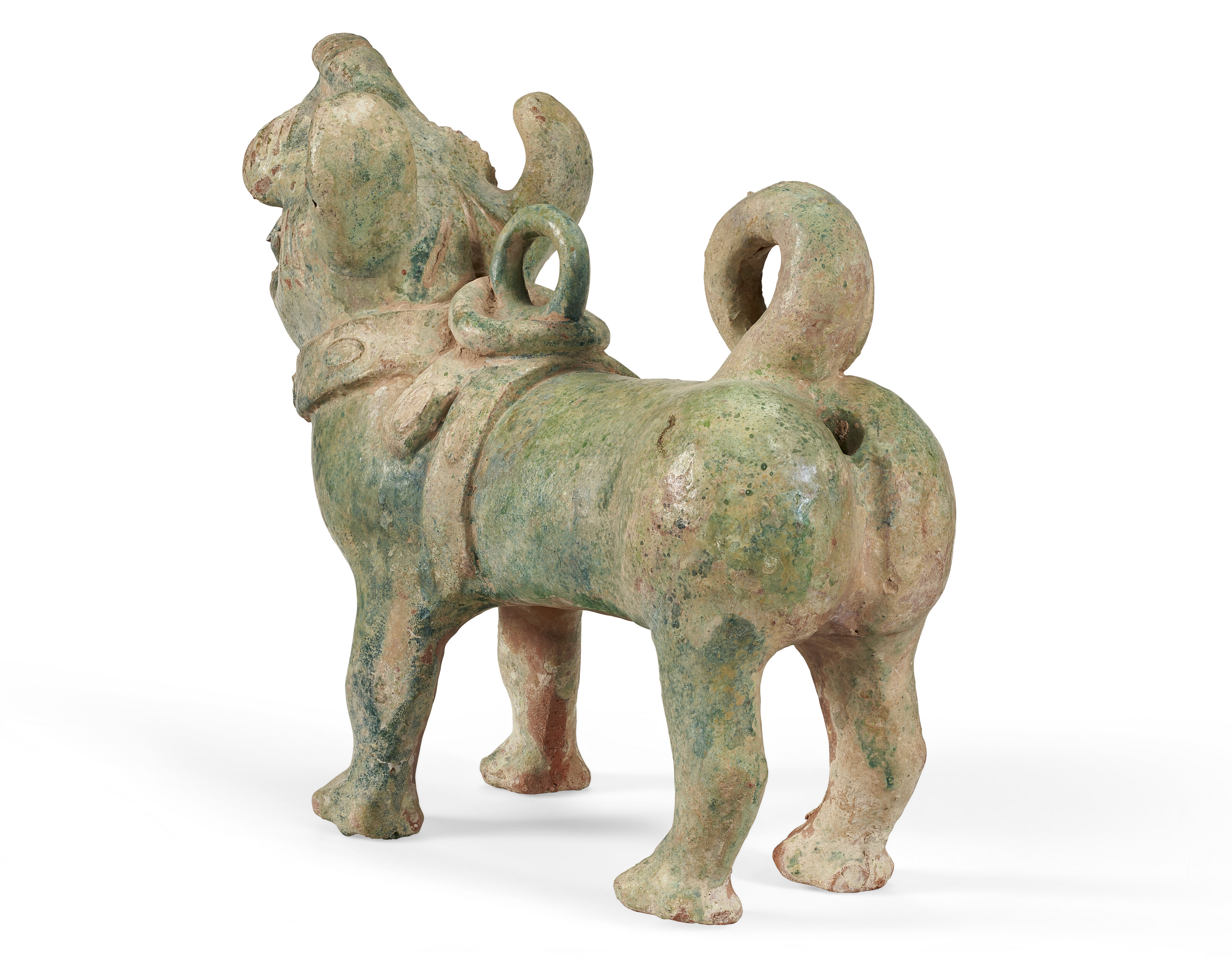 A GREEN-GLAZED POTTERY FIGURE OF A DOG, HAN DYNASTY (206 BC-AD 220