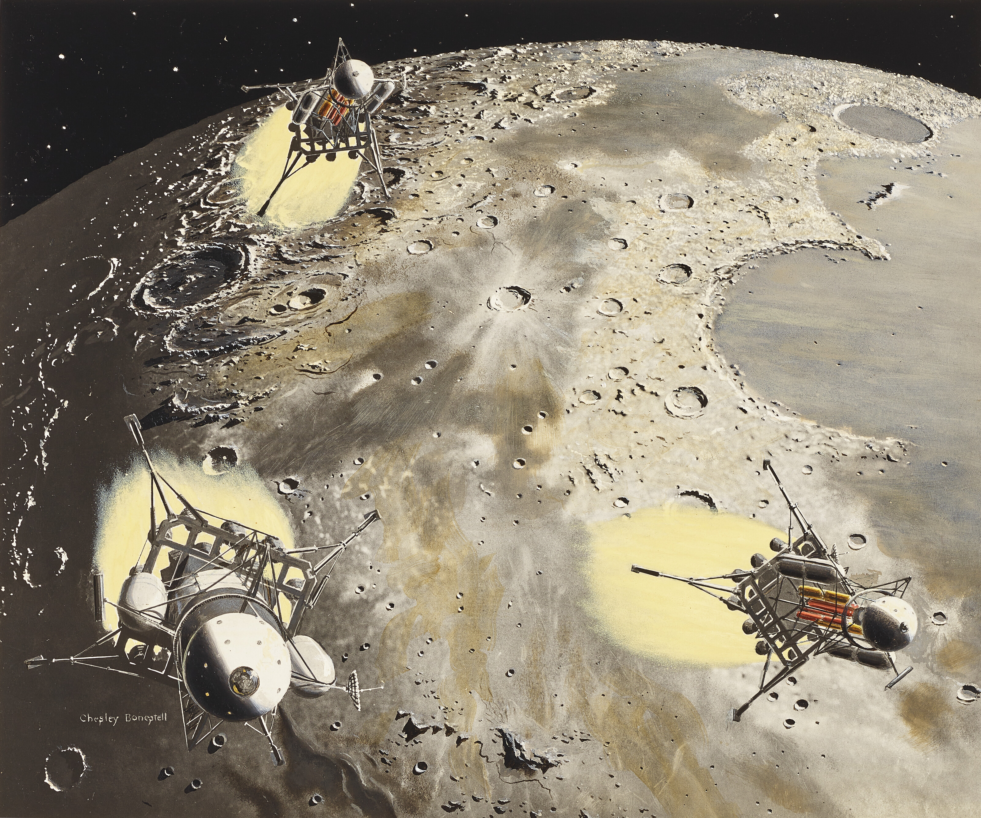 CHESLEY BONESTELL (1888-1986), DESCENDING TOWARD THE MOON | Christie's