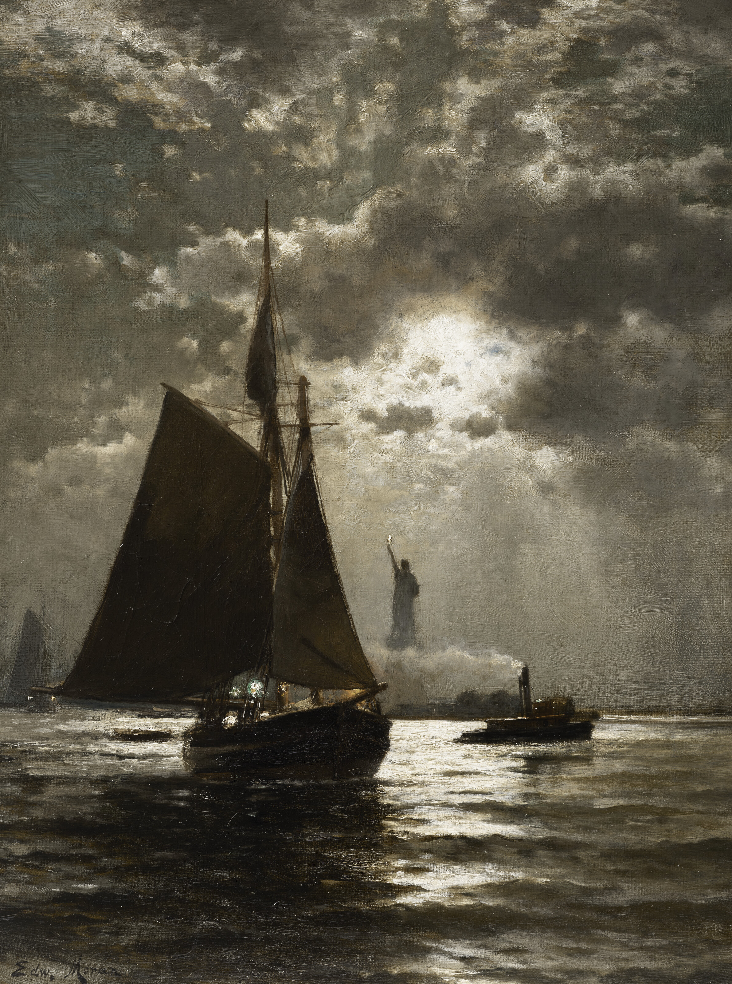 EDWARD MORAN (1829-1901), Nightfall Over New York Harbor | Christie's