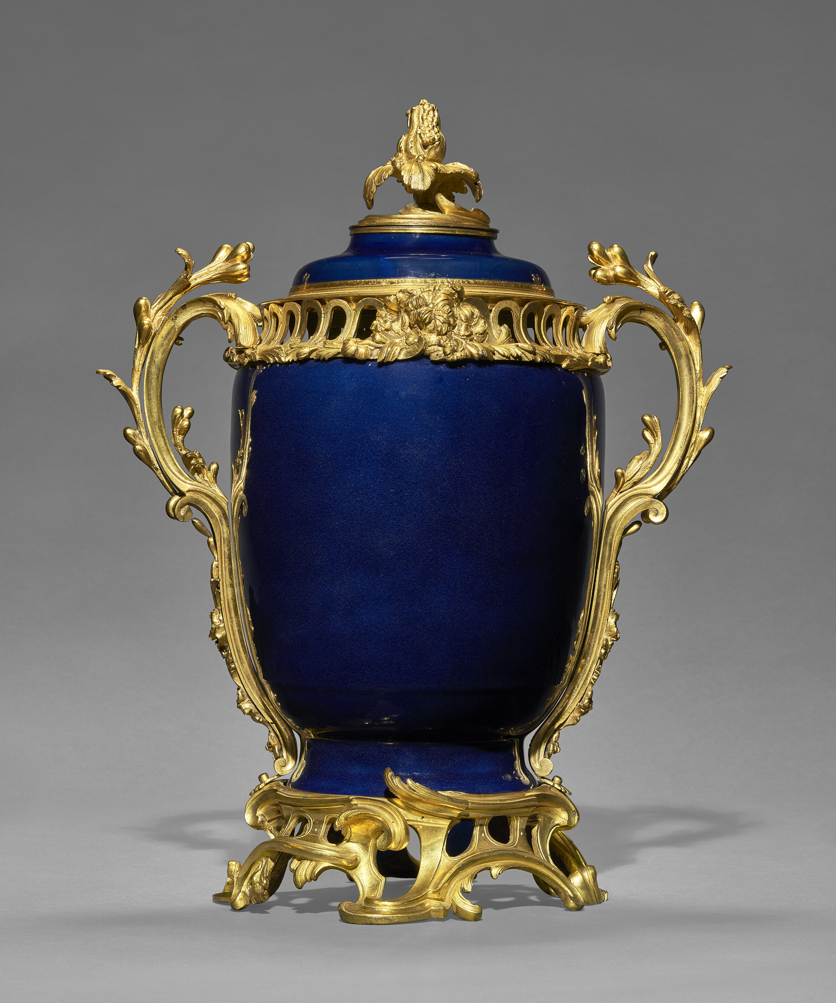 A LOUIS XV ORMOLU-MOUNTED CHINESE BLUE-GLAZED PORCELAIN POT-POURRI