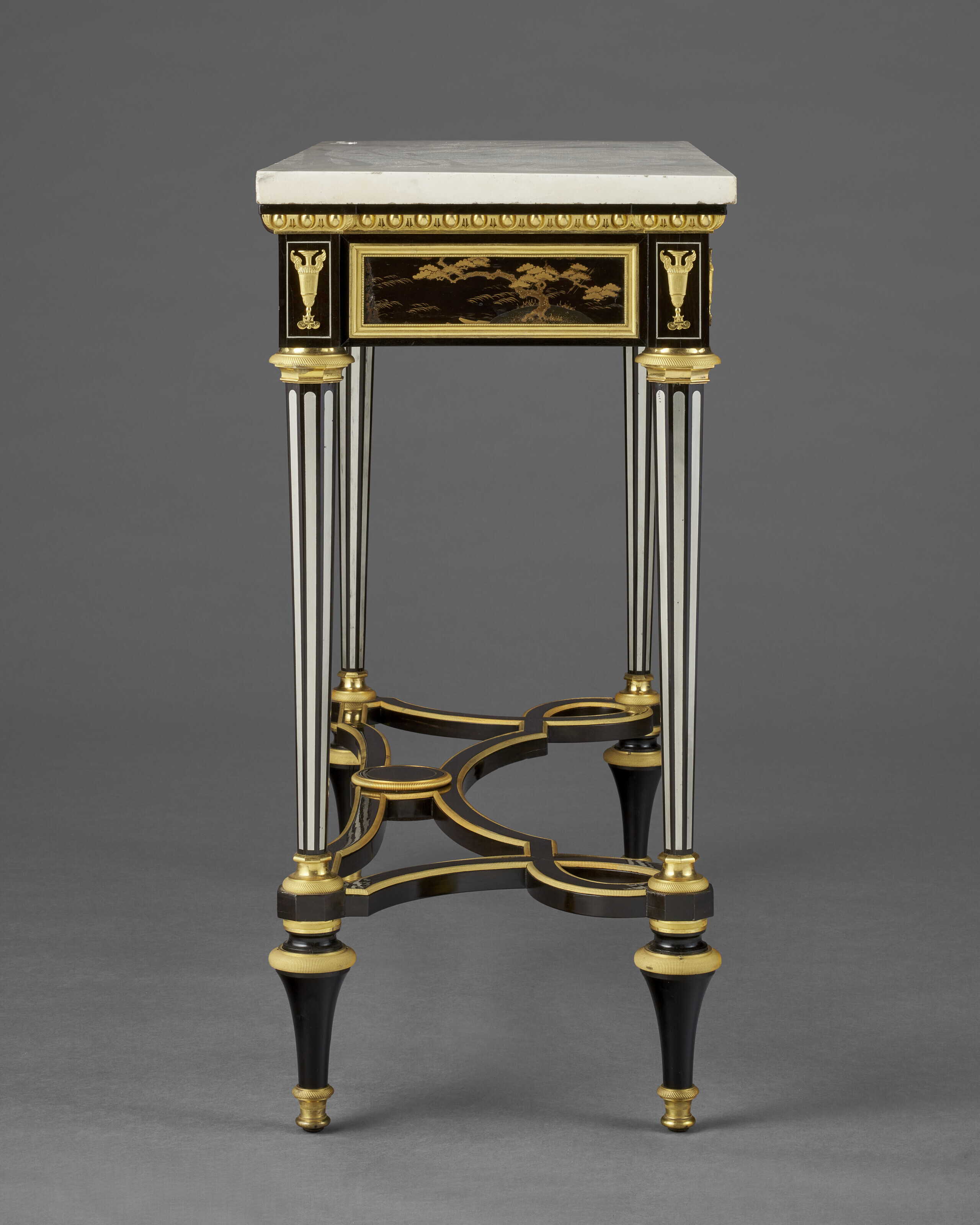 A LOUIS XVI ORMOLU-MOUNTED PEWTER-INLAID JAPANESE LACQUER AND EBONY SIDE  TABLE, BY ADAM WEISWEILER, ALMOST CERTAINLY SUPPLIED BY DOMINIQUE DAGUERRE,  CIRCA 1785-1790 | Christie's