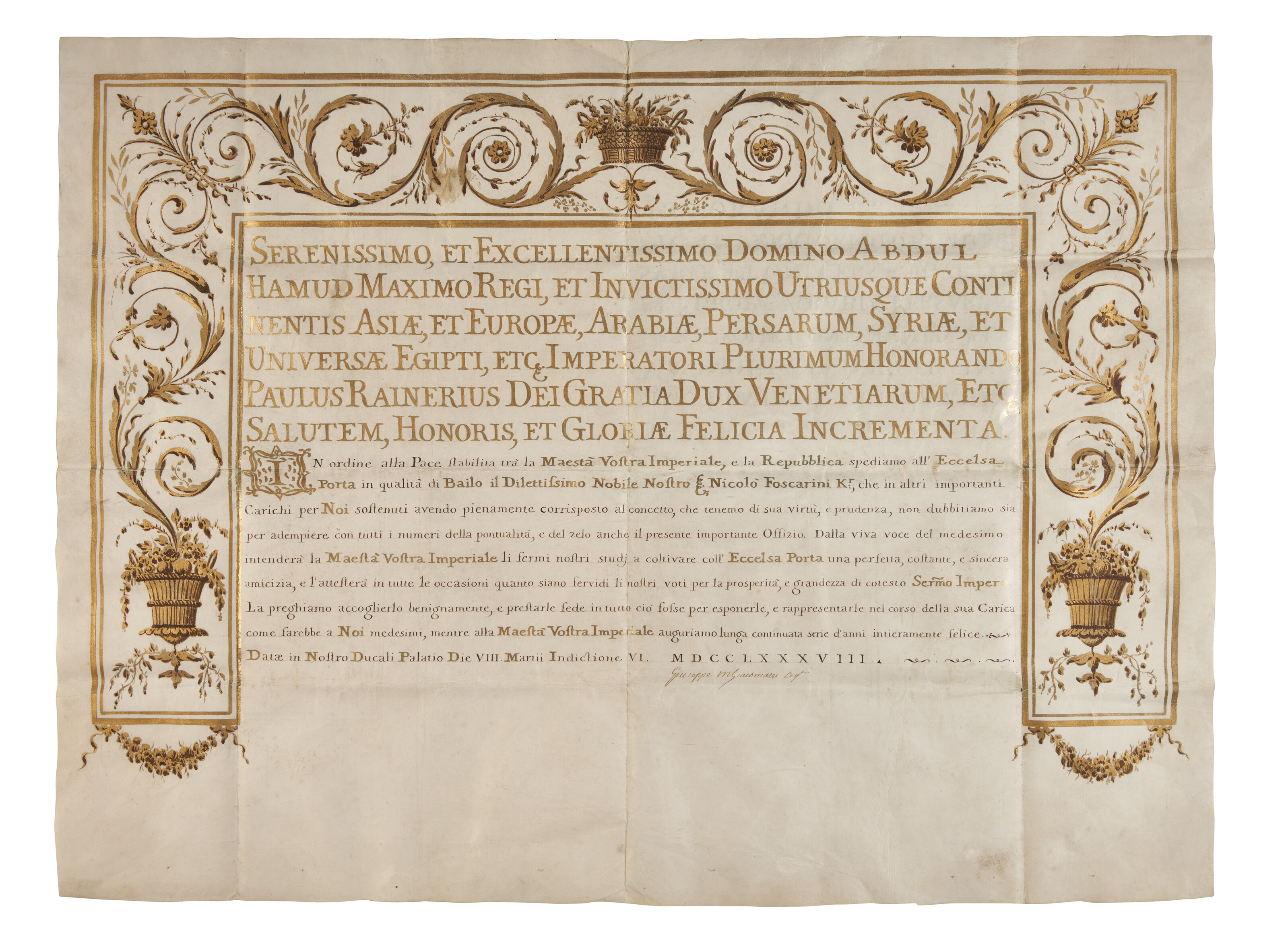 Sublime Porte – Manuscript letter of credence to the Ottoman Empire - Venice And The Ottoman Empire Exhibition