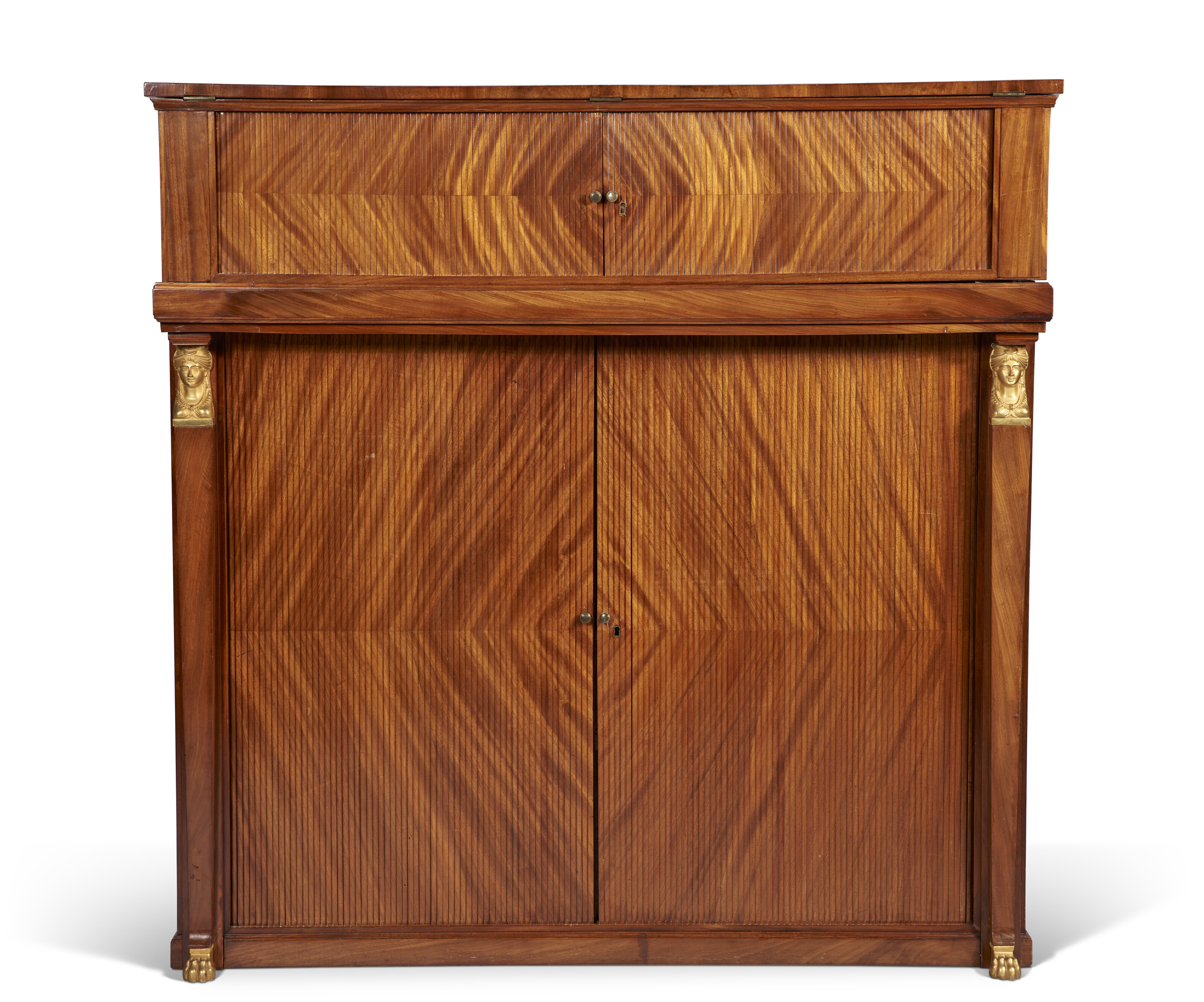 Neoclassic Leather Top Bronze Mounted Tambour Door Table