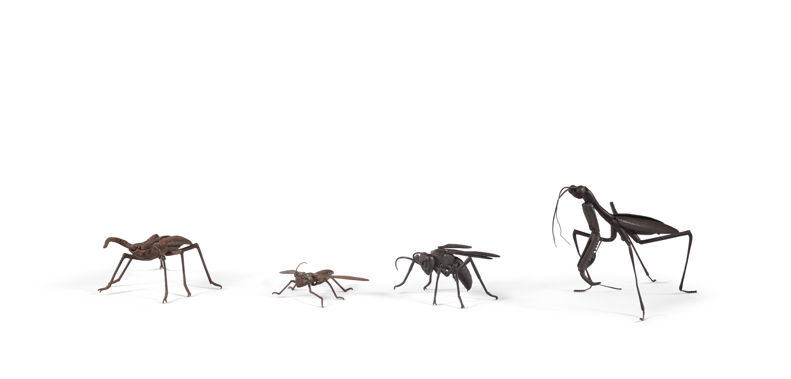 A GROUP OF FOUR IRON ARTICULATED MODELS OF INSECTS, JIZAI OKIMONO ...