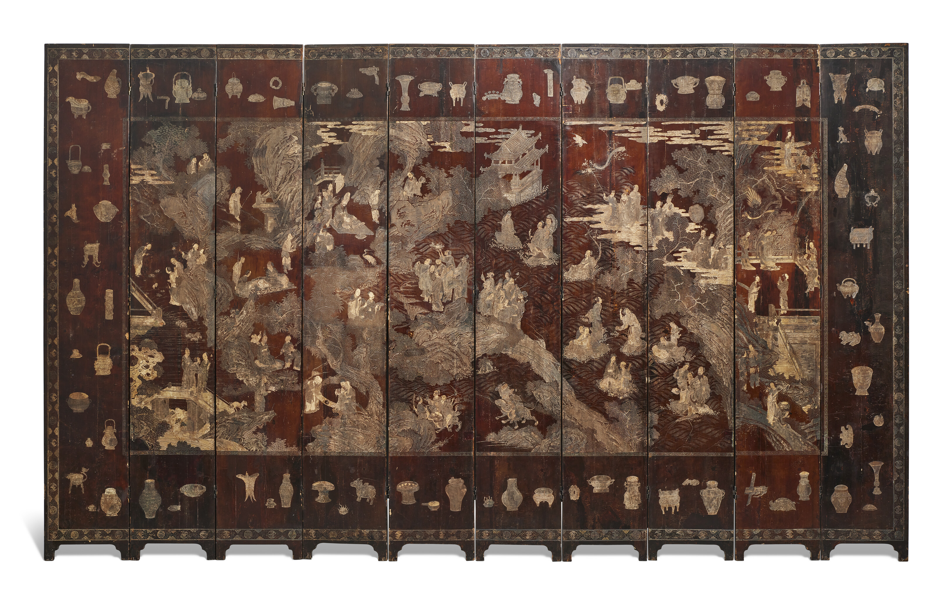Mio様☆高級中国骨董☆漆器☆玉石屏風☆ついたて★No.2 A TEN-FOLD COROMANDEL LACQUER SCREEN, CHINA, QING DYNASTY, KANGXI