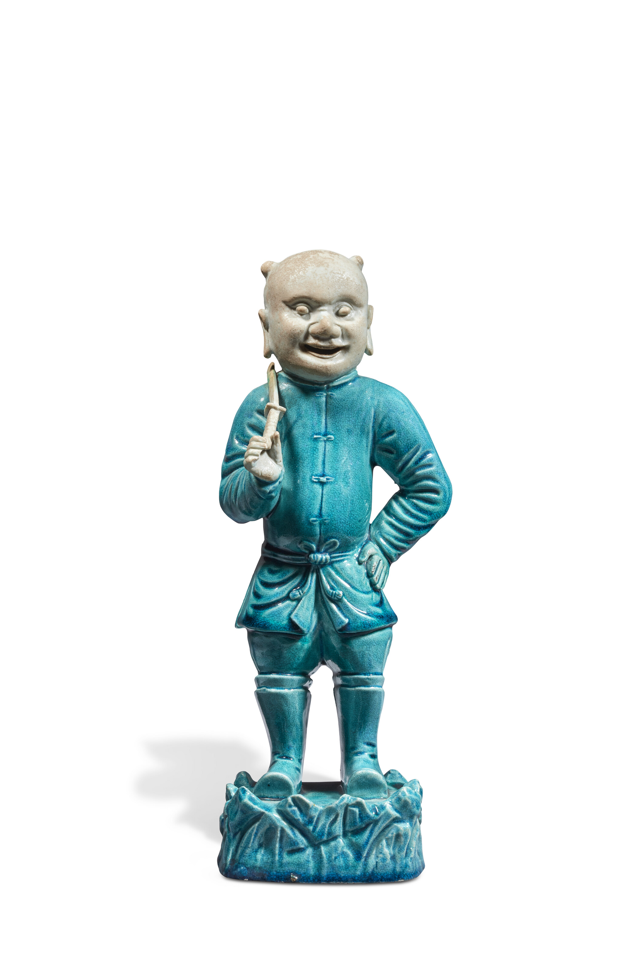 清孔雀蓝釉壶、炉、笔山及盘一组六件, CHINA, QING DYNASTY (1644-1911