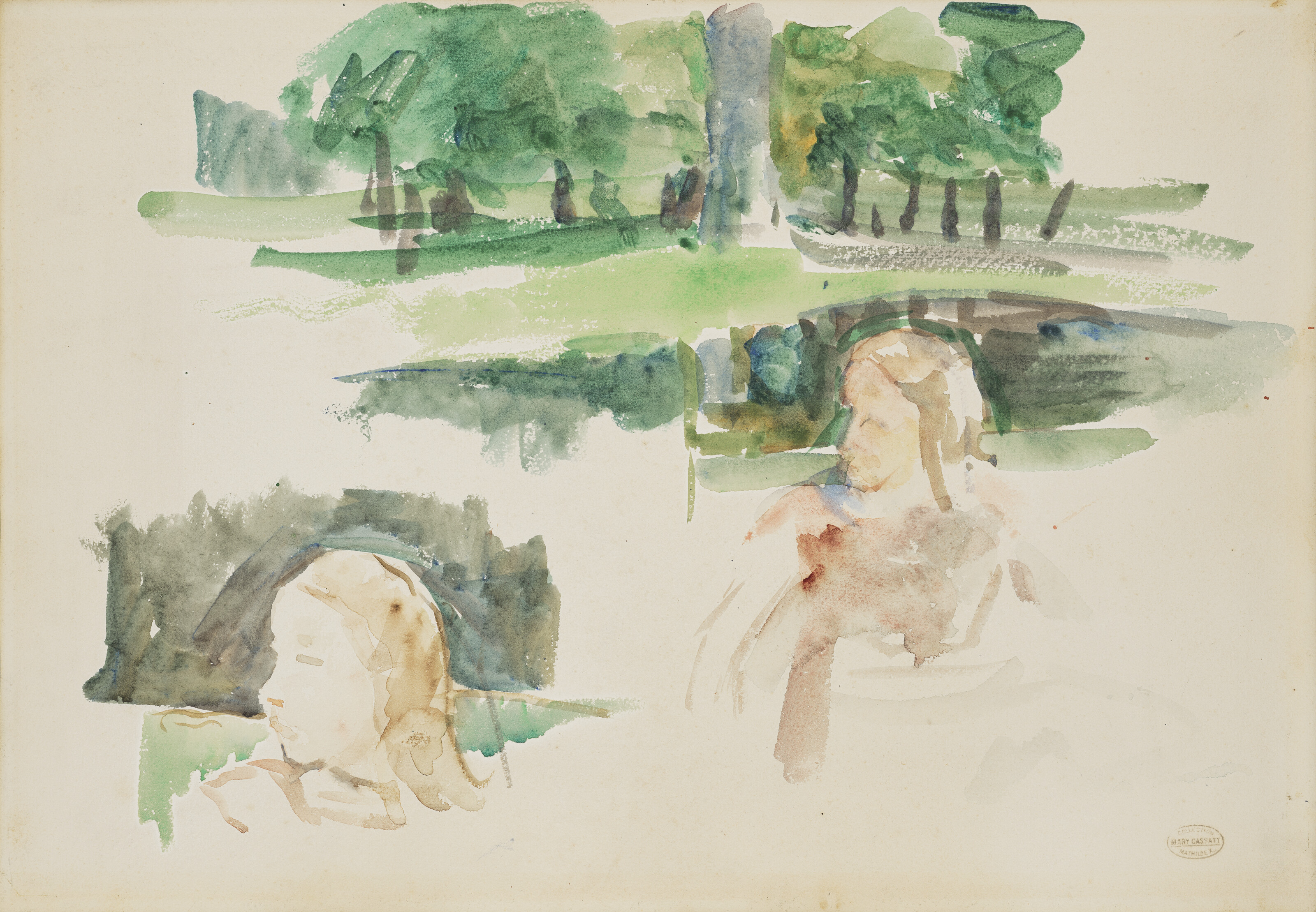Étude de paysage à la rivière et d'enfants