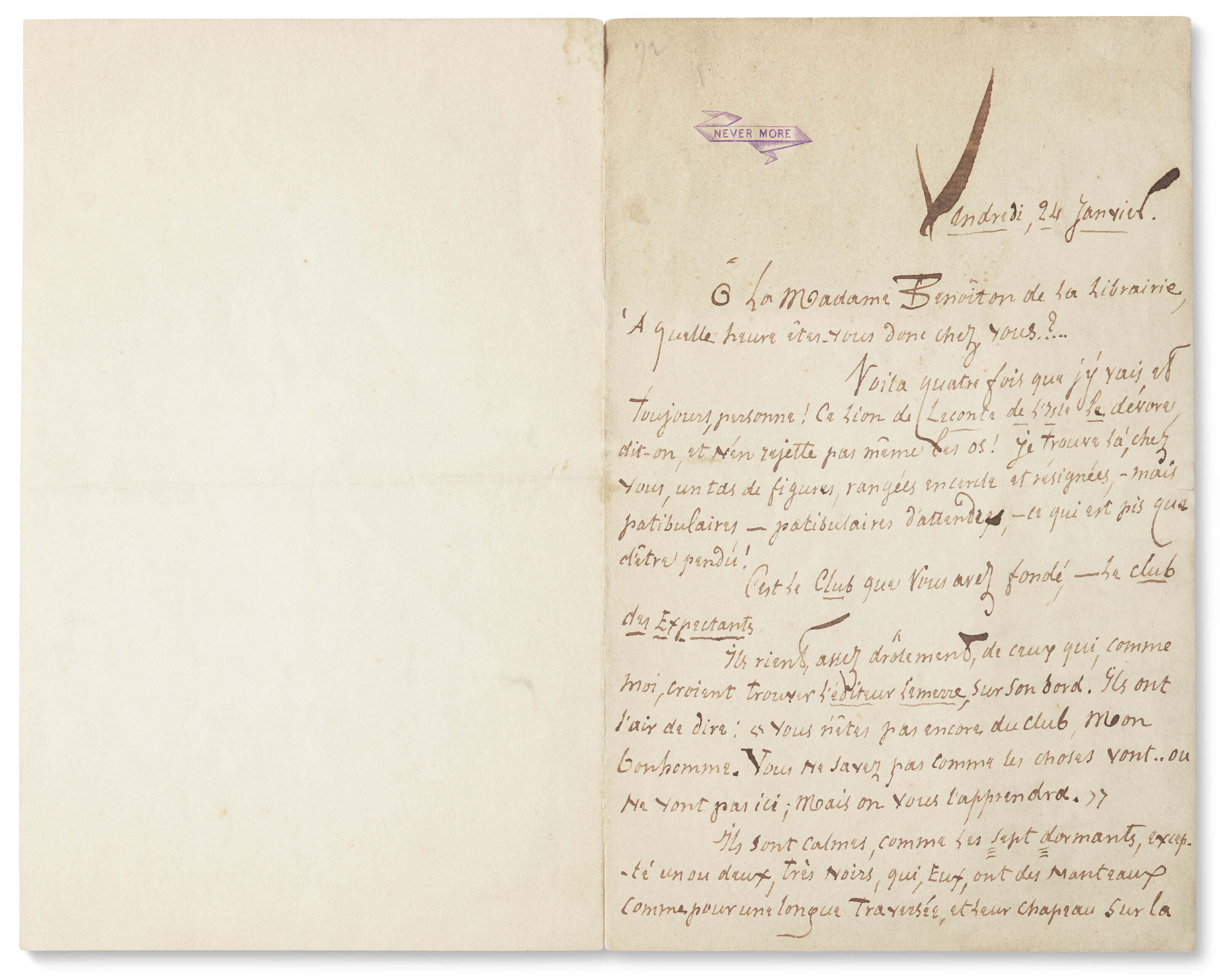 Jules GRÜN - Lettre autographe signée, demande à son modèle de revenir