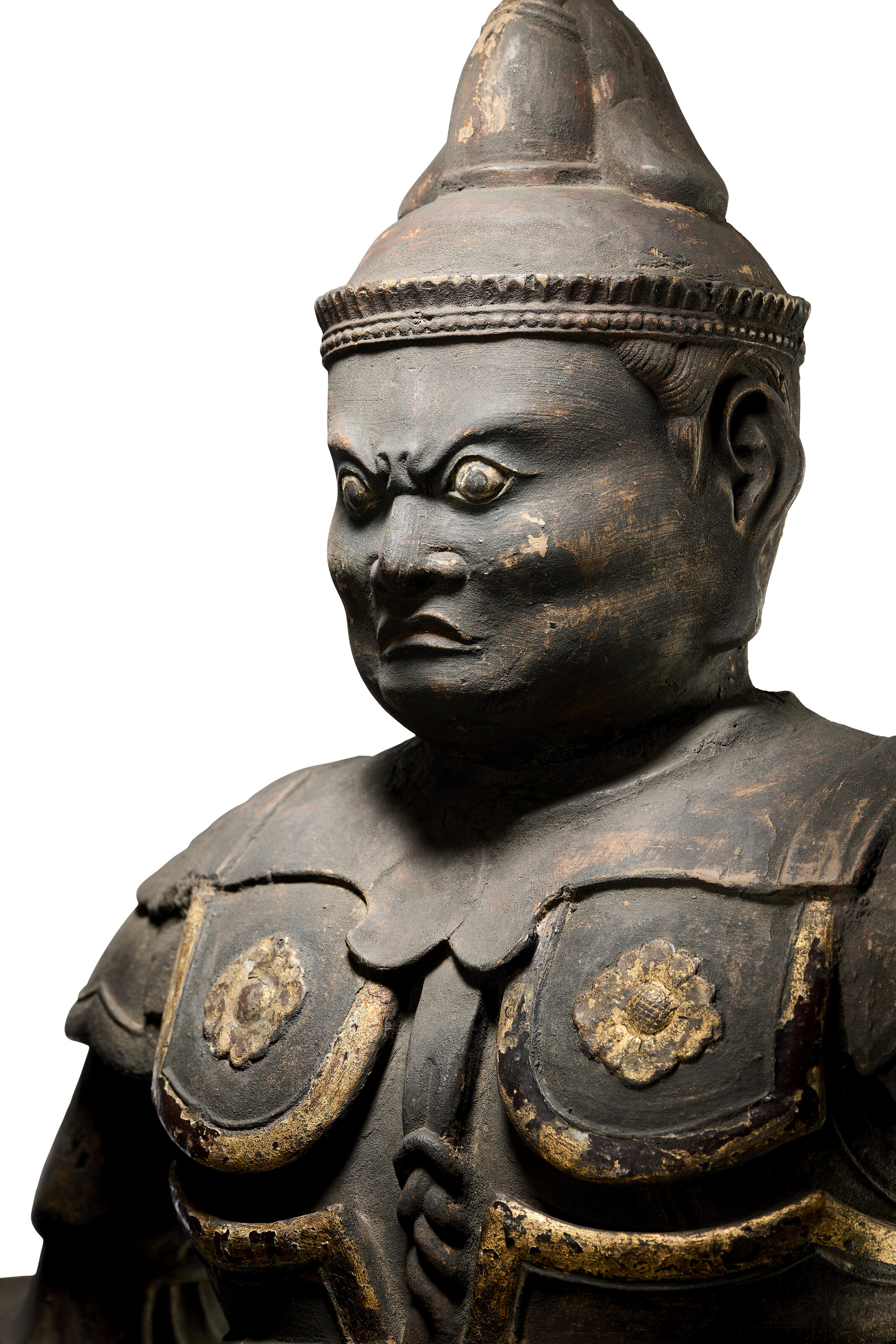 陽子像 GRANDE STATUE DE ZOCHO-TEN EN BOIS POLYCHROME ET KIRIKANE , JAPON