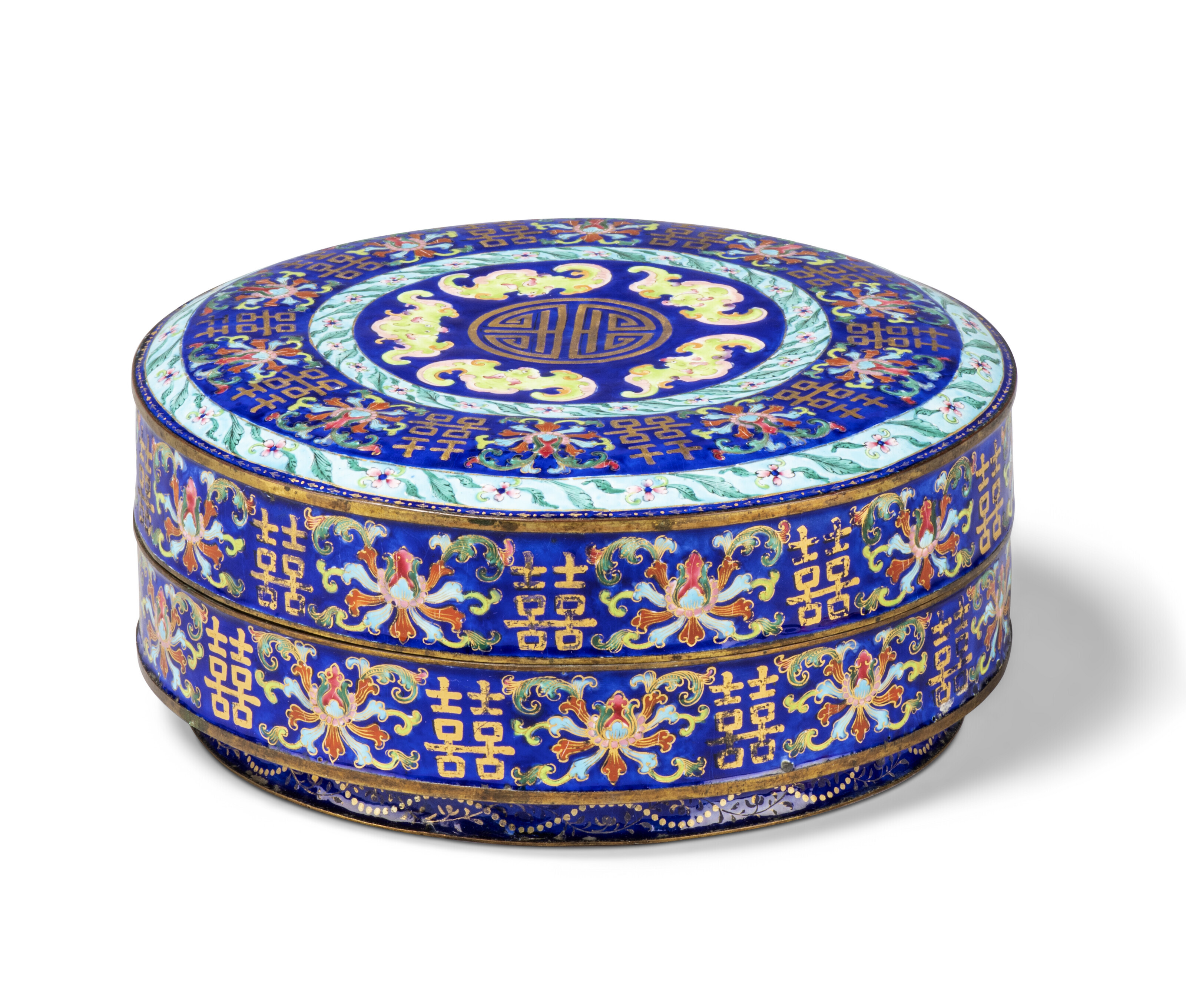 A PAINTED ENAMEL 'SHOU' SWEETMEAT BOX AND COVER, CHINA, QING DYNASTY ...