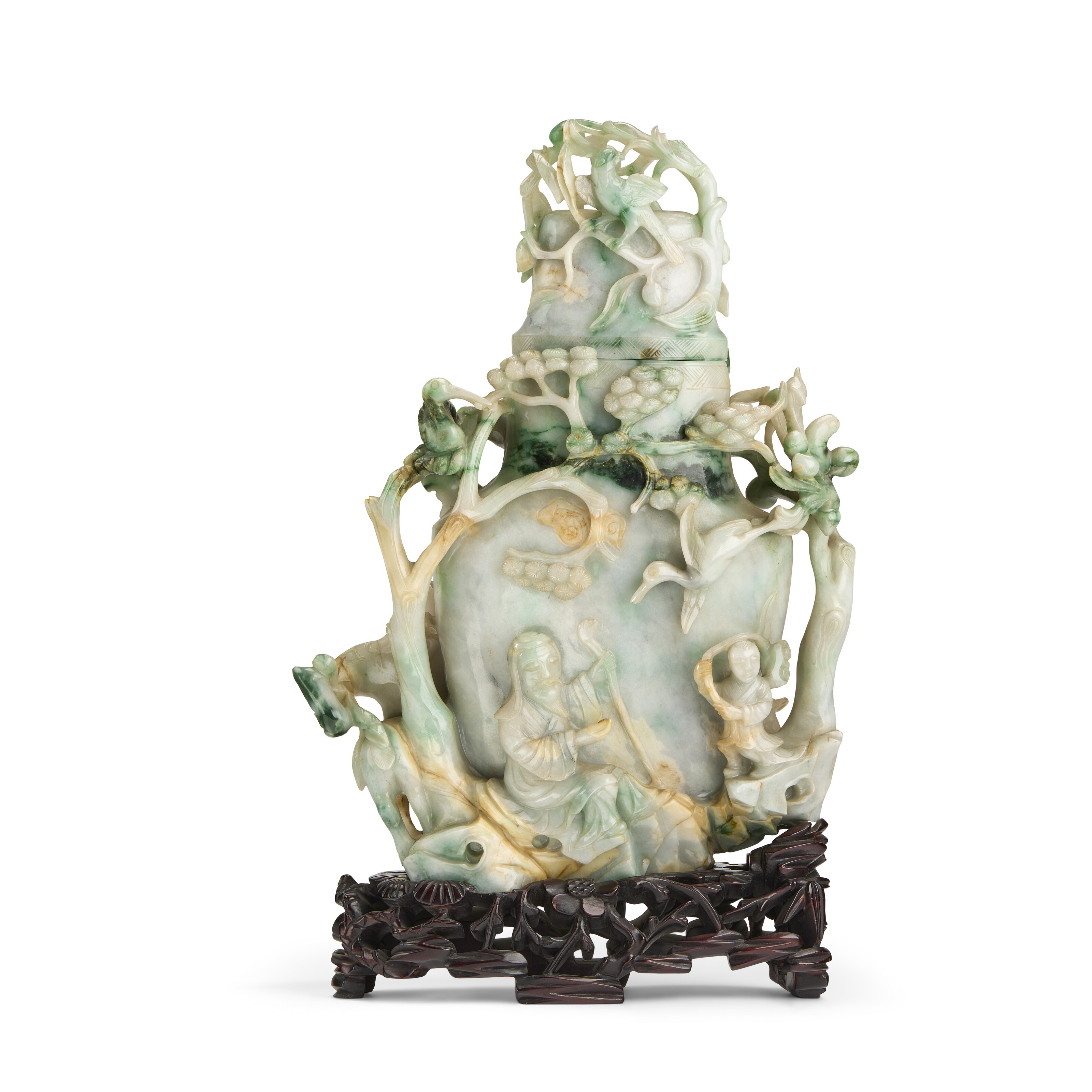 二十世纪翠玉松下高士大盖瓶, CHINA, 20TH CENTURY | Christie's