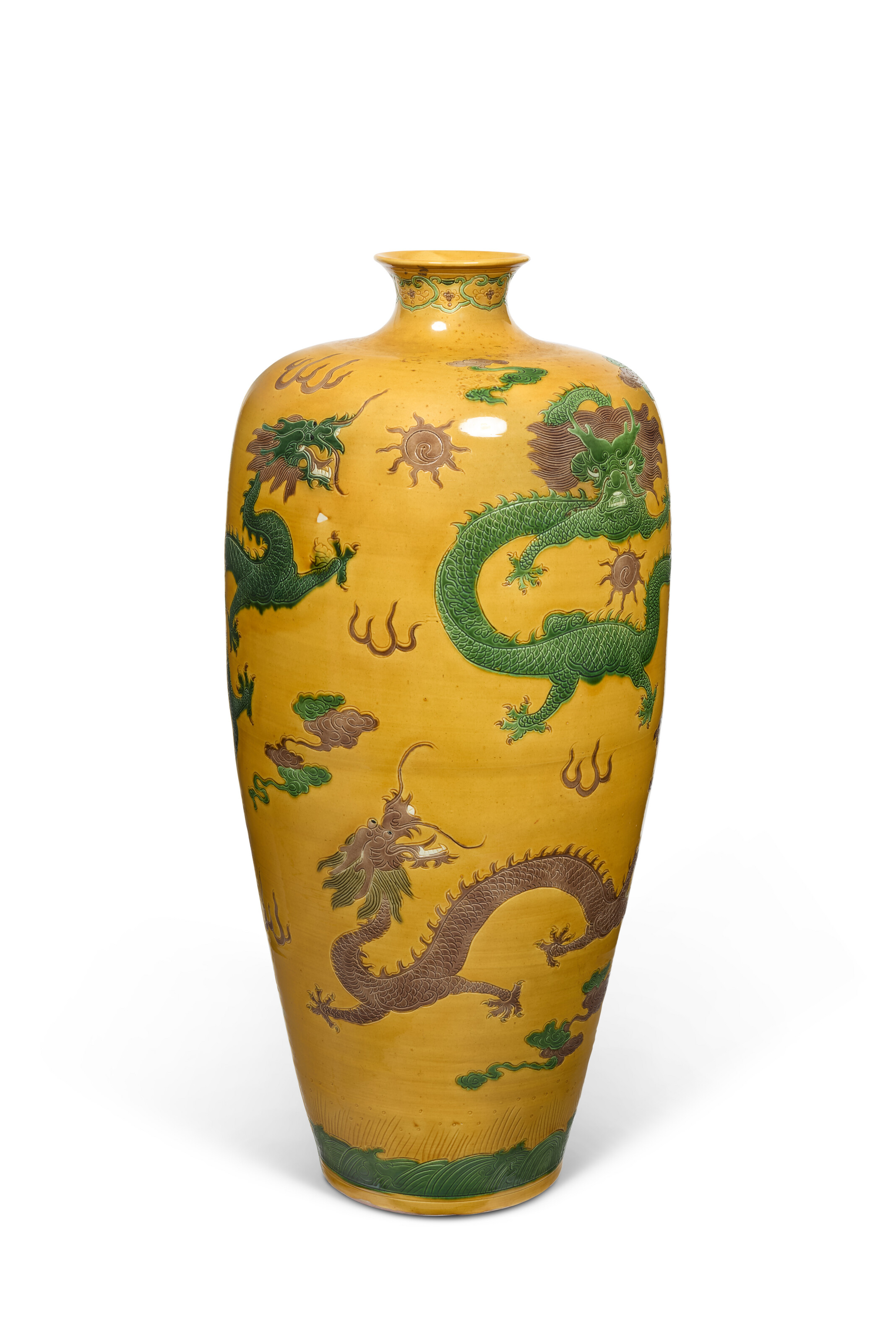 Large Porcelain Tianqiuping Dragon Vase - Kangxi Orange