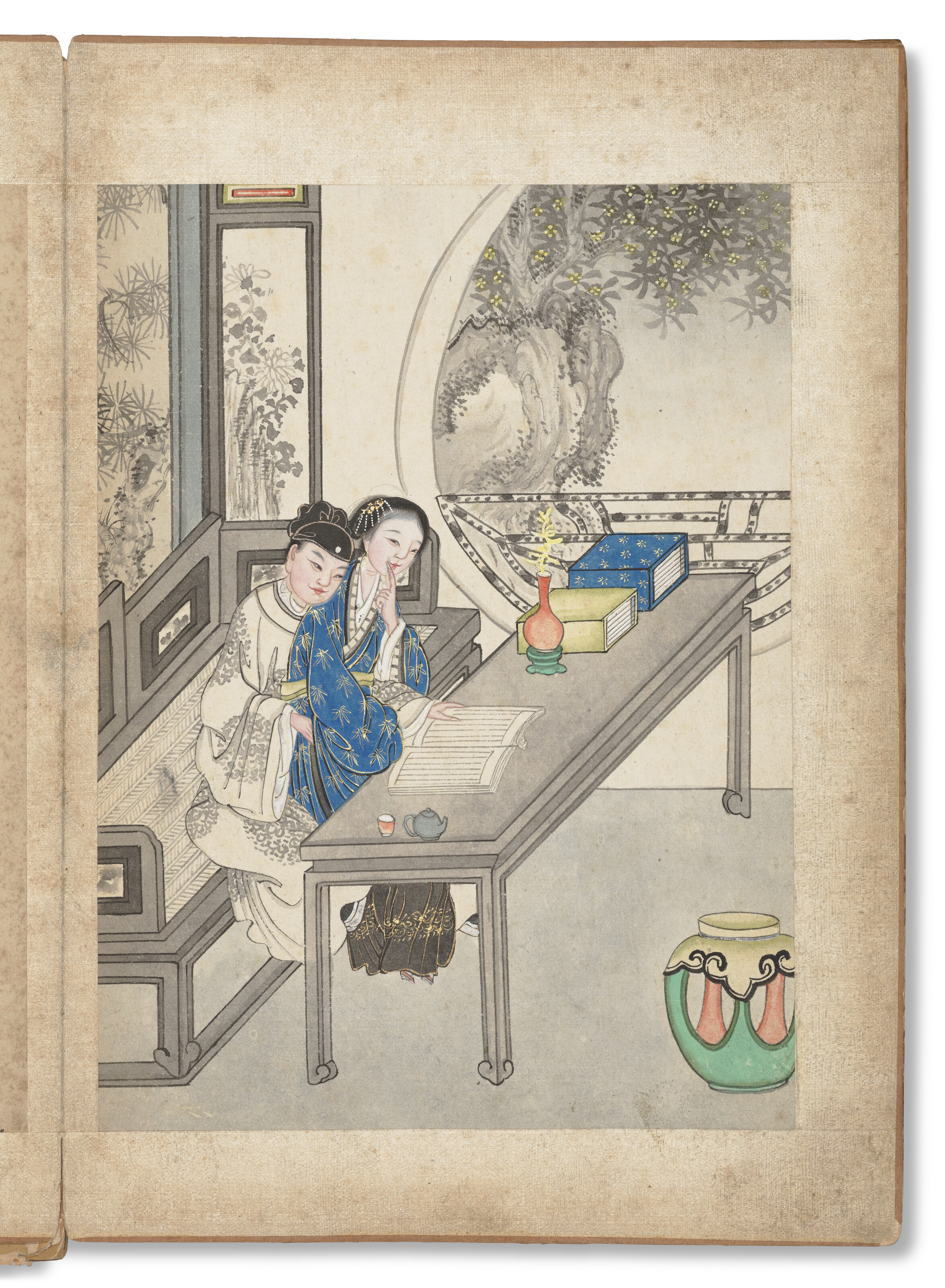 清十九世纪春宫图设色纸本册页八开, CHINA, QING DYNASTY, 19TH