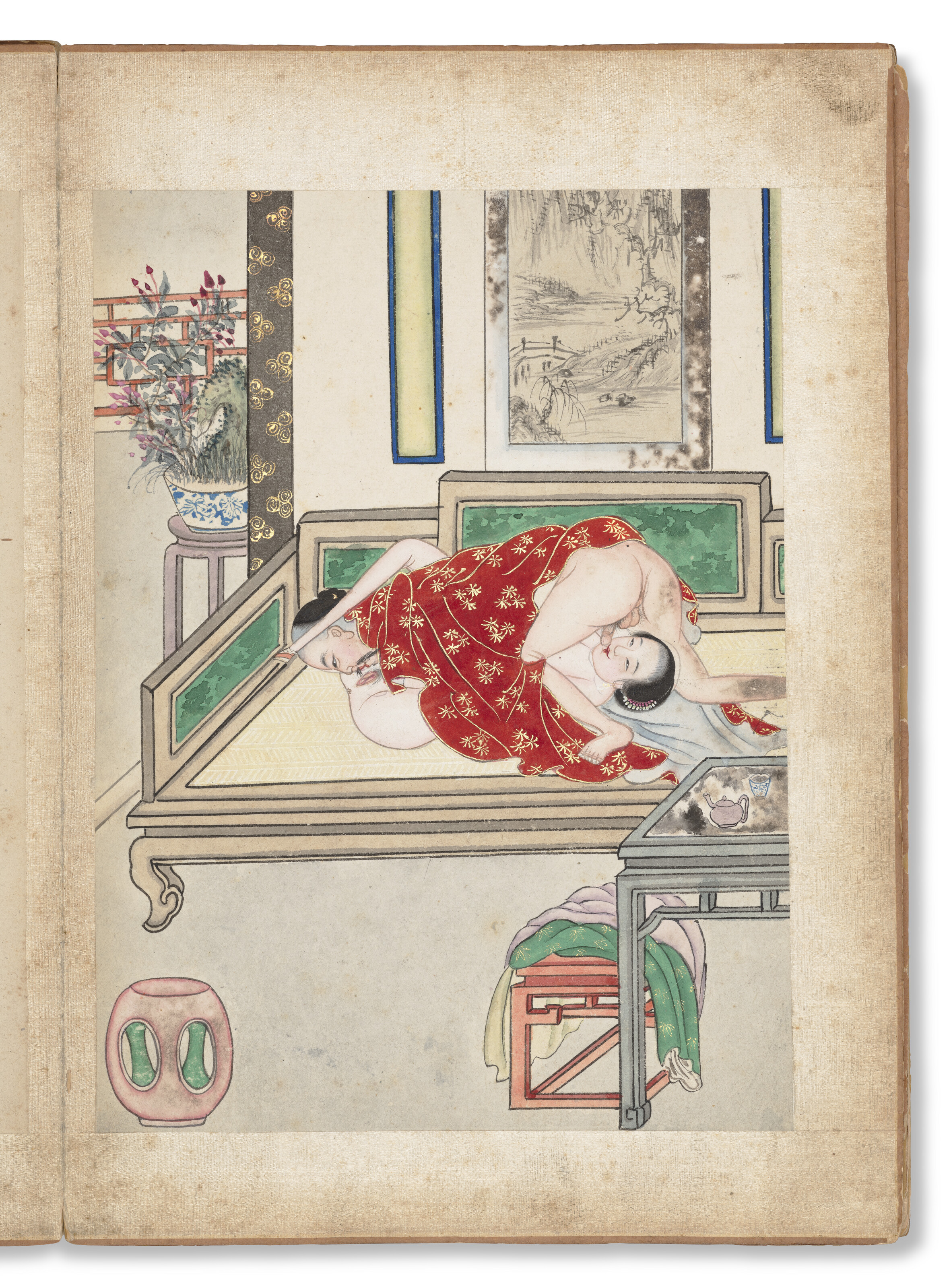 清十九世纪春宫图设色纸本册页八开, CHINA, QING DYNASTY, 19TH