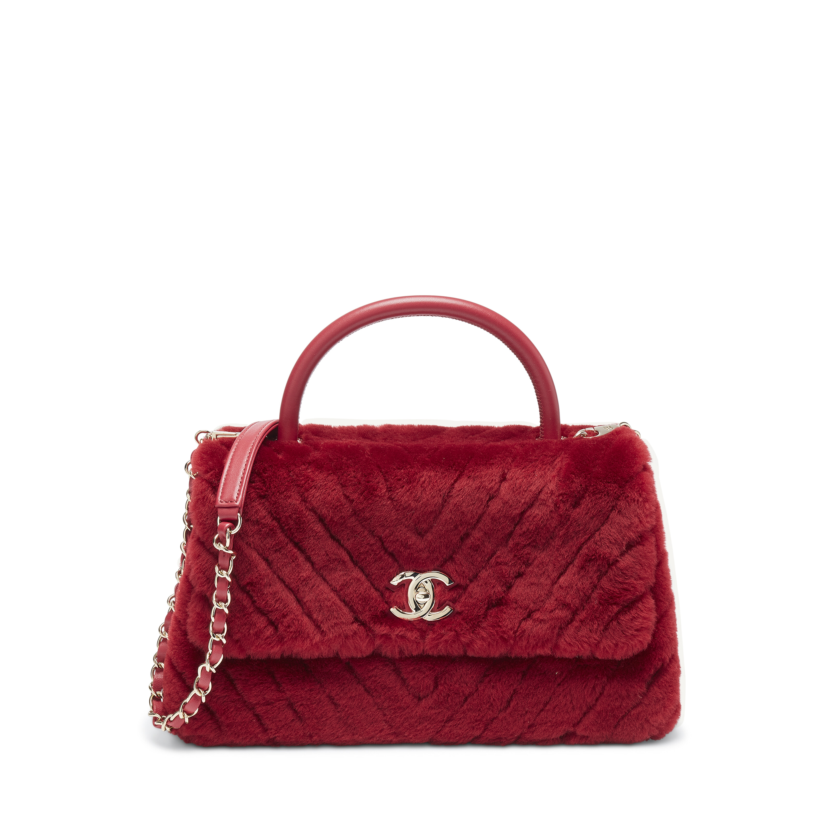 A RED CHEVRON FAUX FUR CALF LEATHER MEDIUM COCO HANDLE WITH GOLD