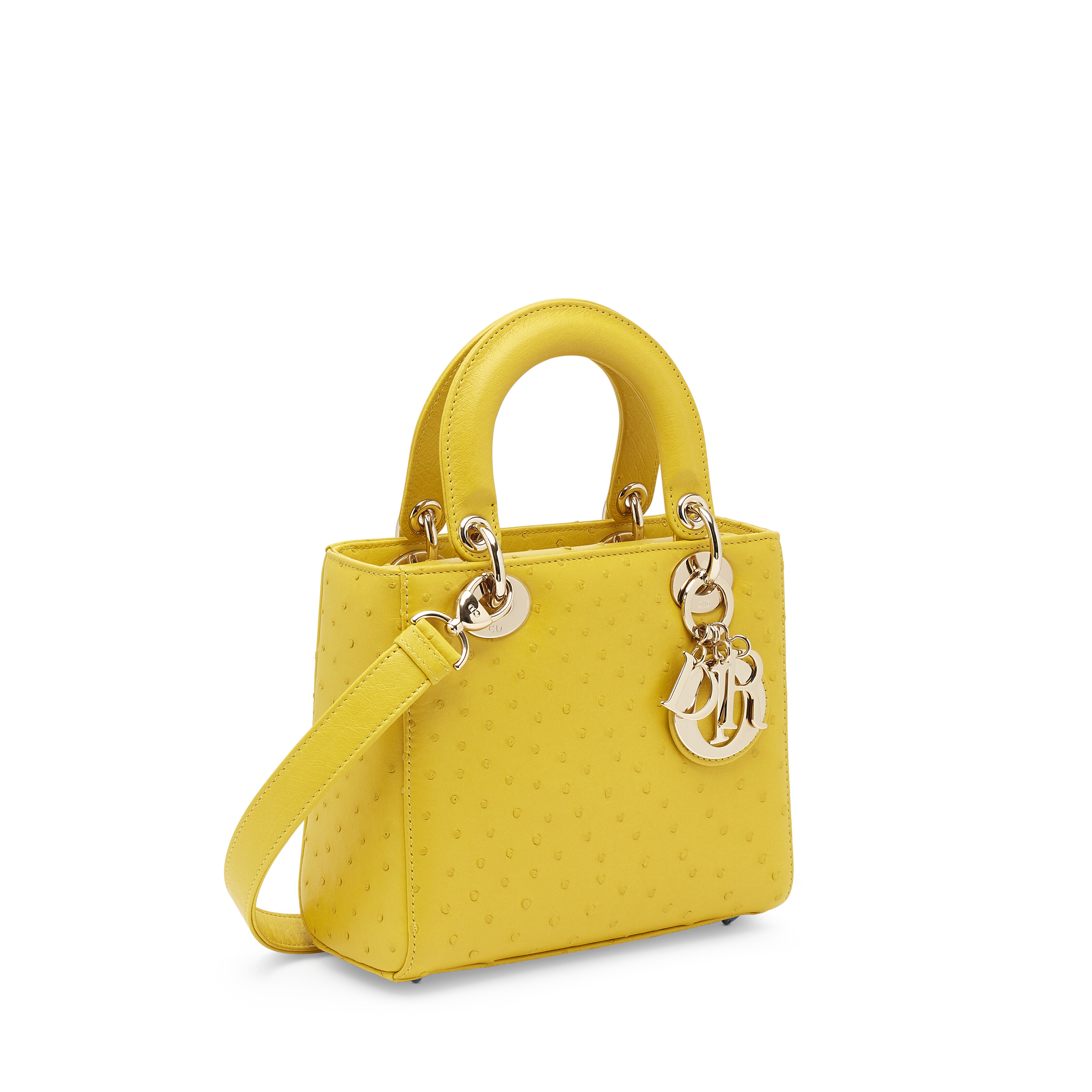A YELLOW OSTRICH SMALL LADY DIOR WITH LIGHT GOLD HARDWARE, DIOR