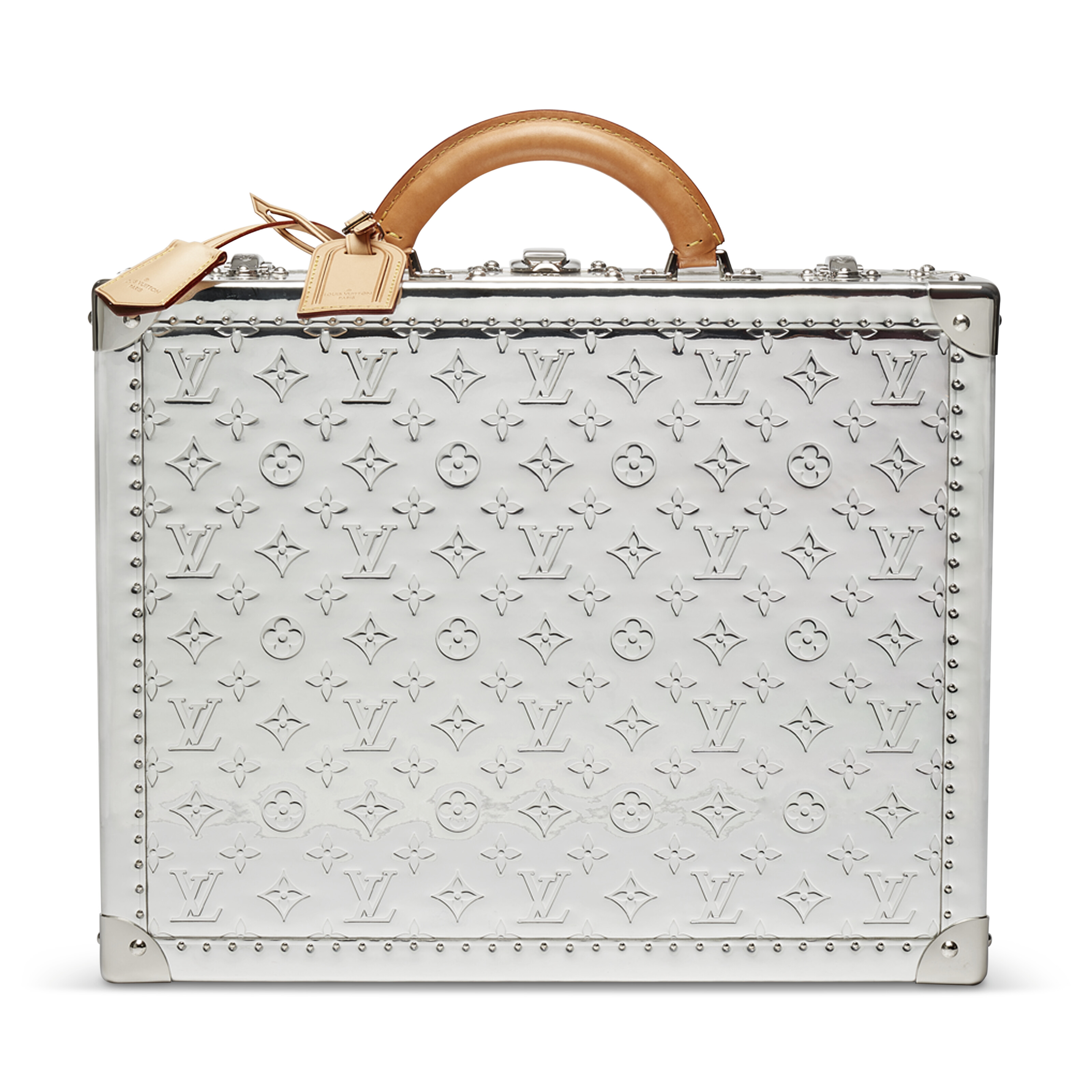 A FALL/WINTER RUNWAY METALLIC SILVER MIRROR MONOGRAM & CALFSKIN