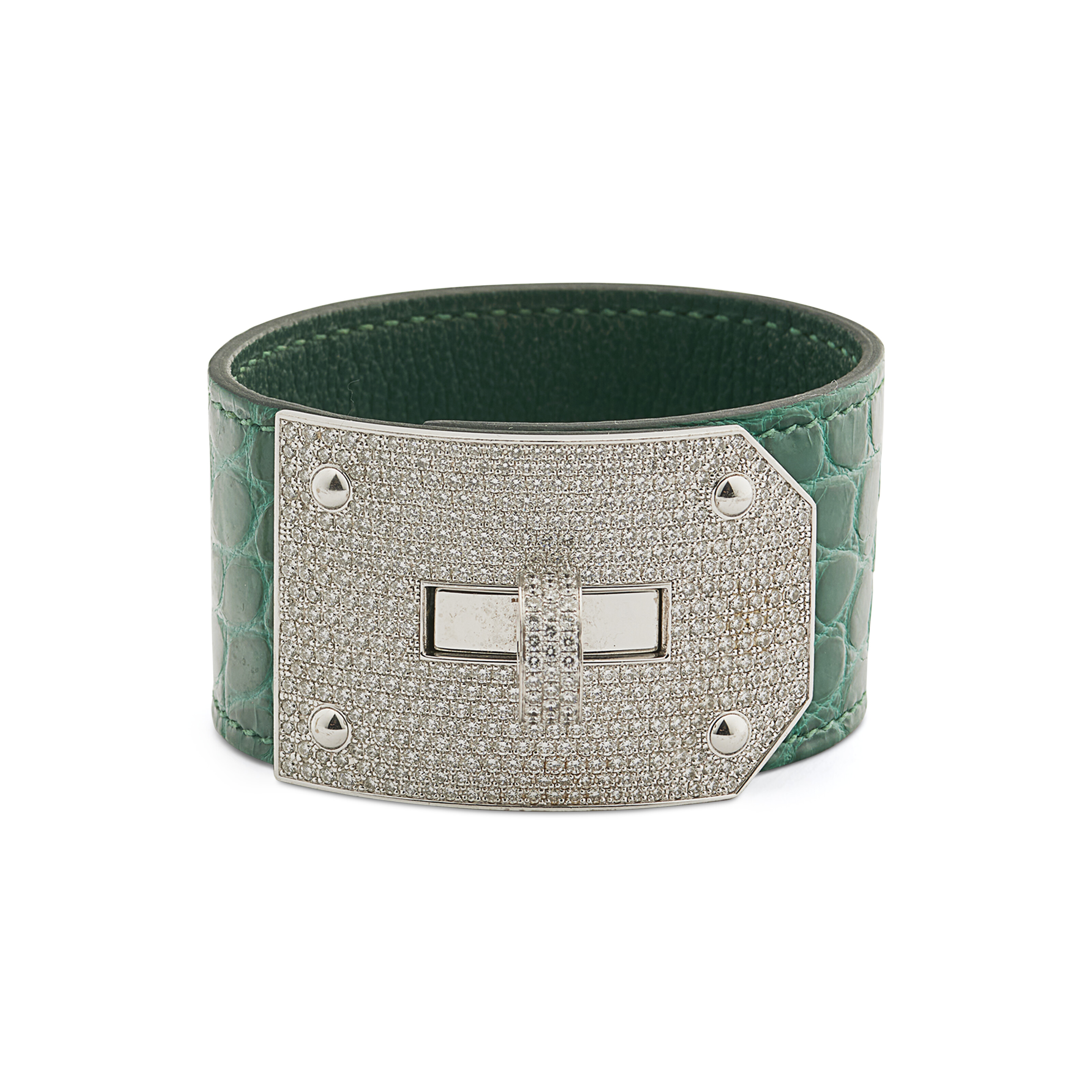 AN 18K WHITE GOLD DIAMOND KELLY BRACELET SHINY VERT ÉMERAUDE