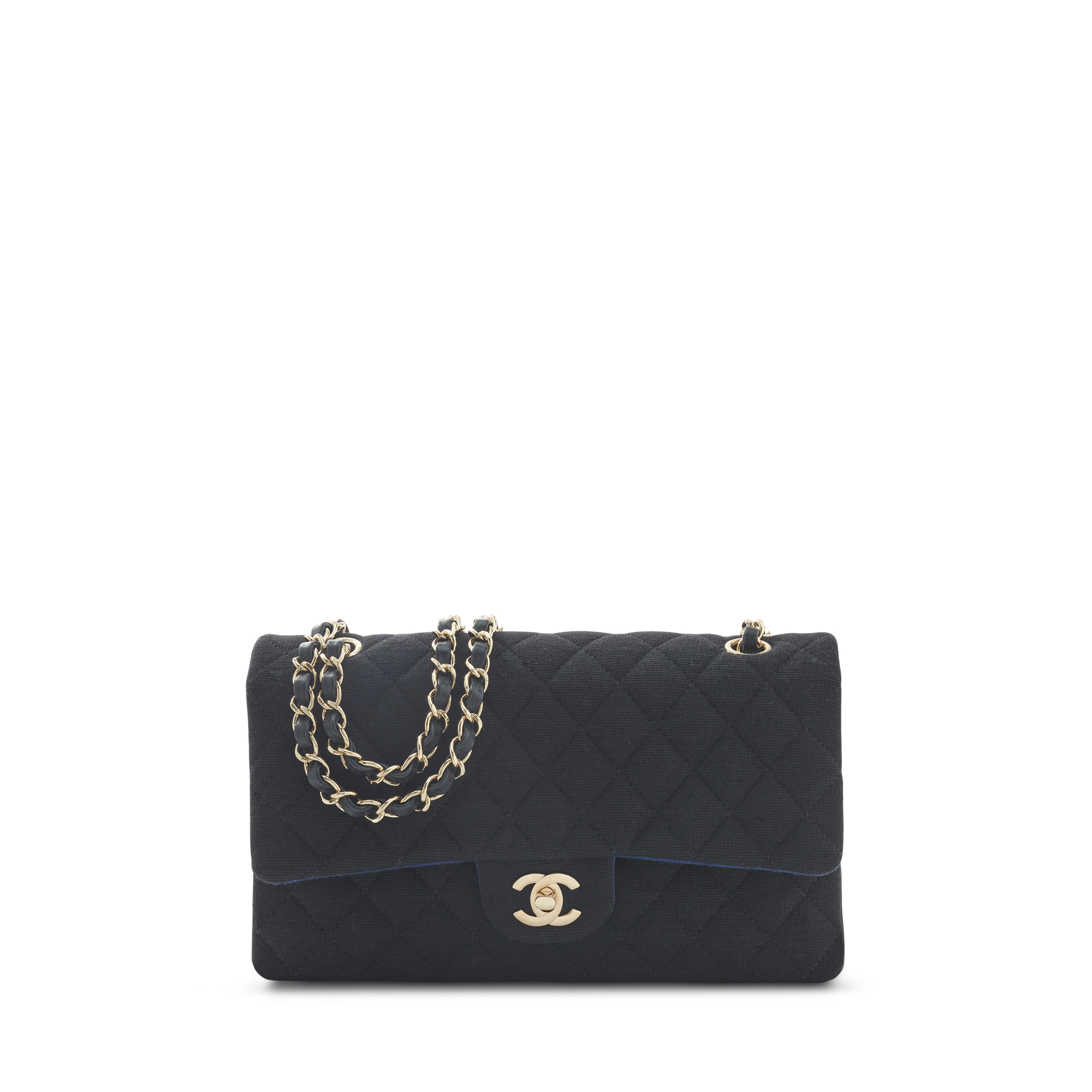 A NAVY BLUE JERSEY CALF LEATHER CLASSIC MEDIUM DOUBLE FLAP WITH