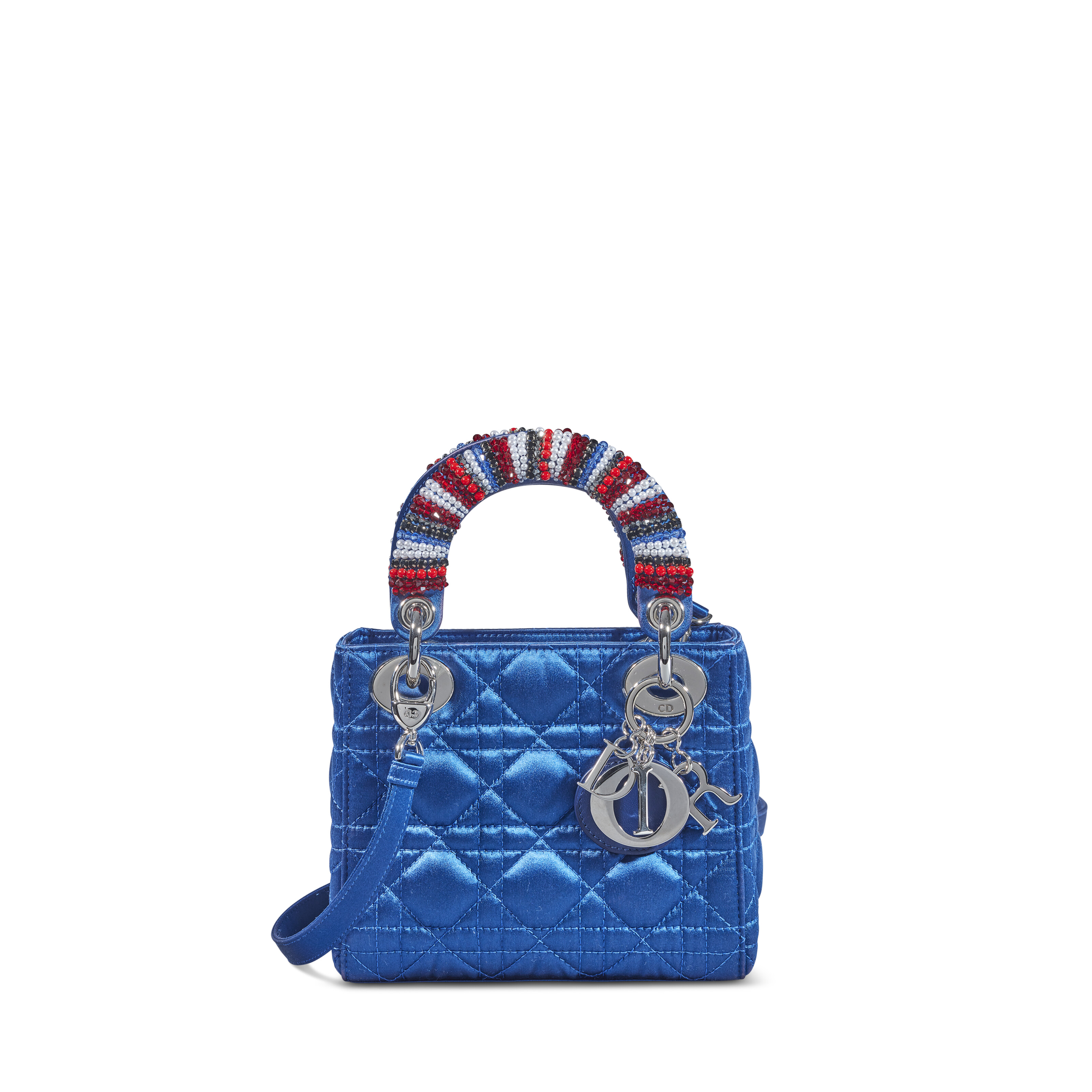 A BLUE CANNAGE SATIN RED, WHITE BLACK STRASS MINI LADY DIOR