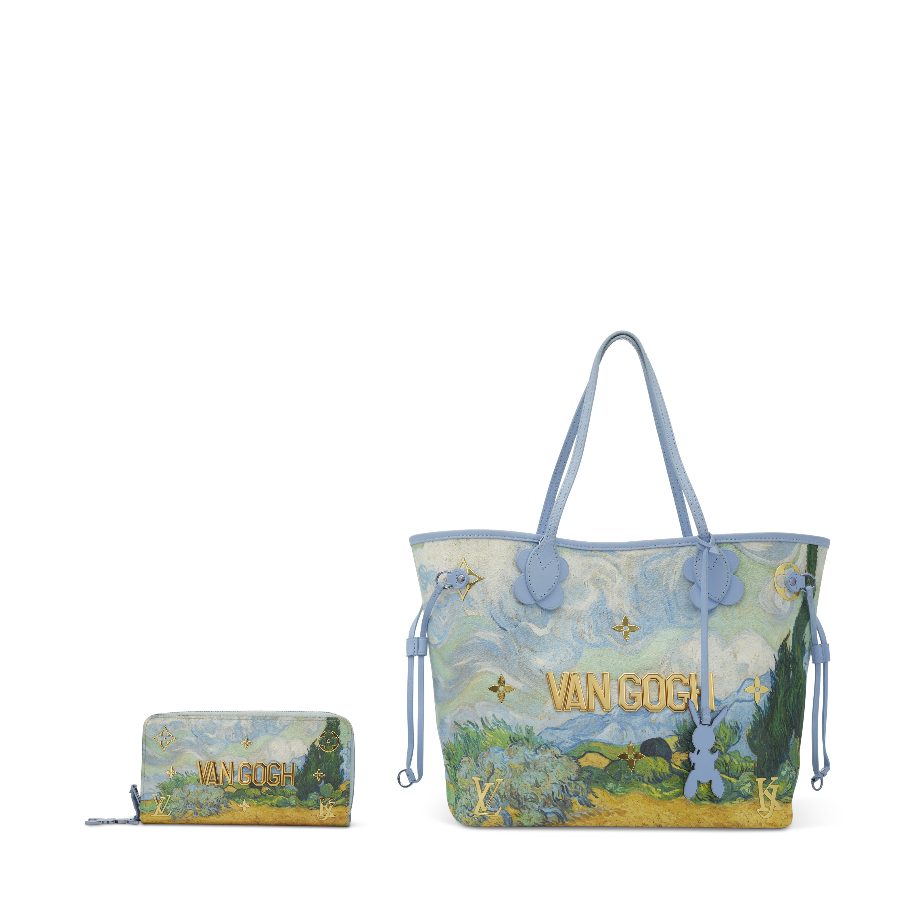 A group of two: limited edition Van Gogh Masters Collection lavender canvas and leather Neverfull MM; a Zippy Wallet with purple silver hardware by Jeff Koons, Louis Vuitton, 2017, offered in Handbags Online: The Paris Edit, until 25 April 2024 at Christie's Online