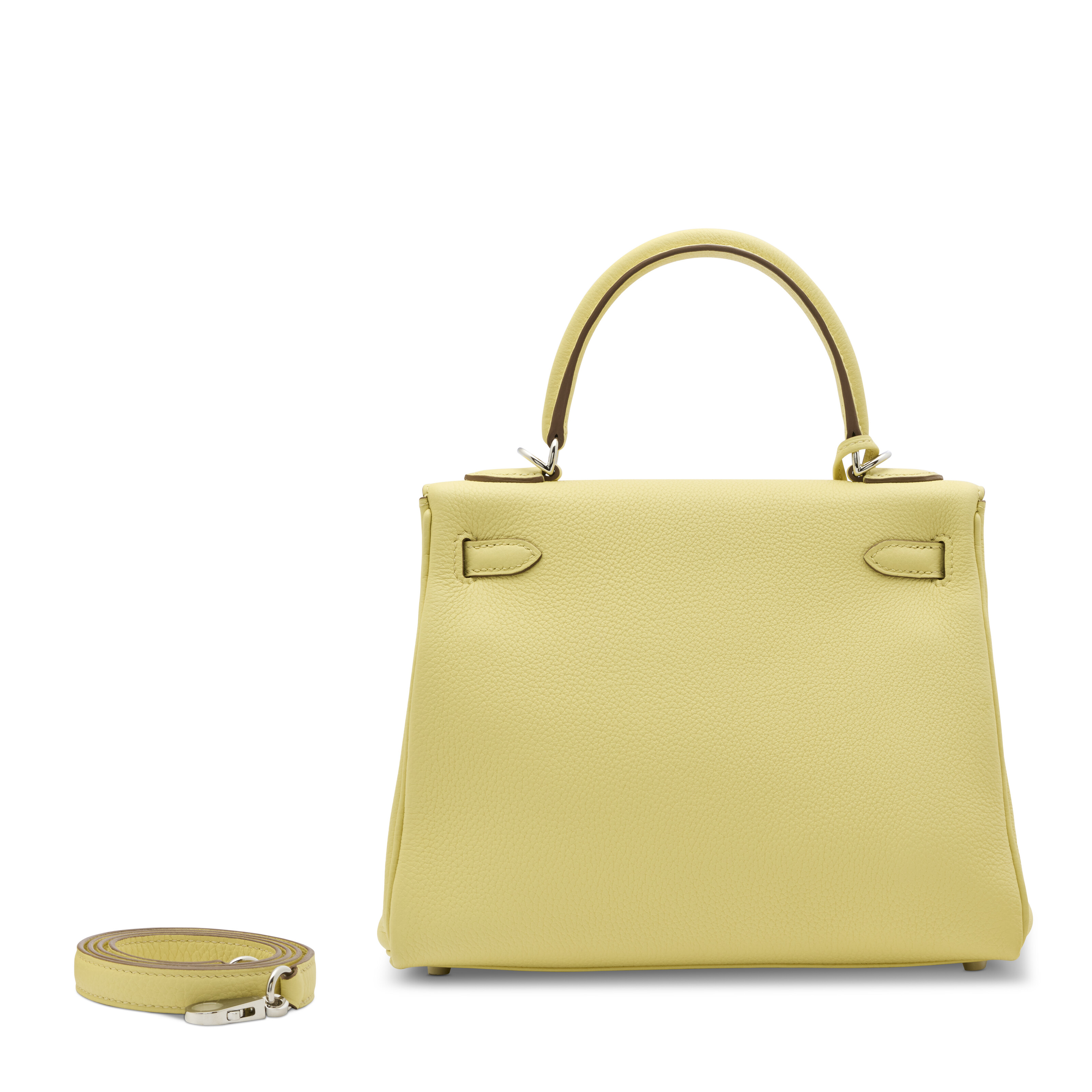 A JAUNE POUSSIN TOGO LEATHER RETOURNÉ KELLY 25 WITH PALLADIUM