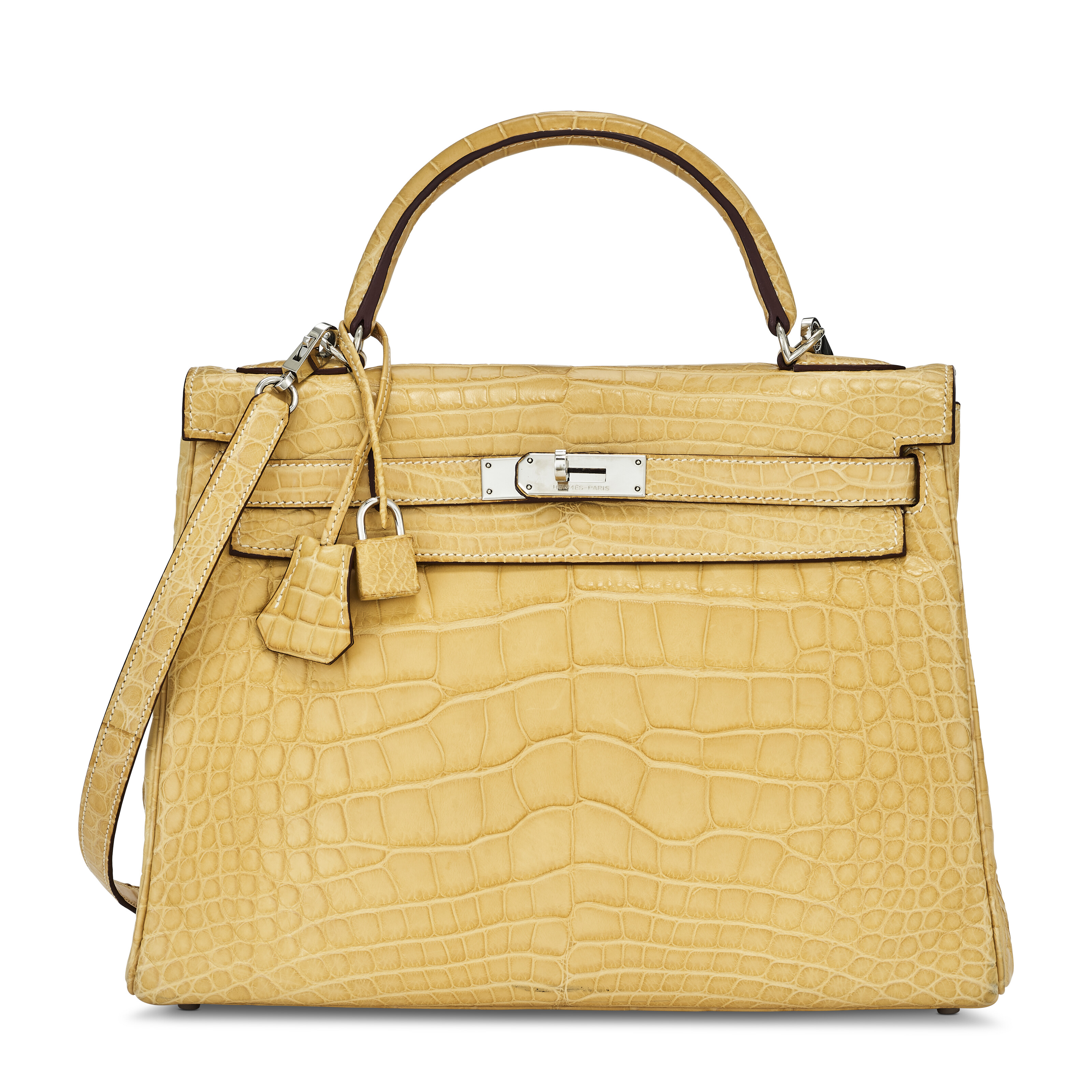 A SHINY VERT ÉMERAUDE ALLIGATOR SELLIER KELLY 28 WITH GOLD