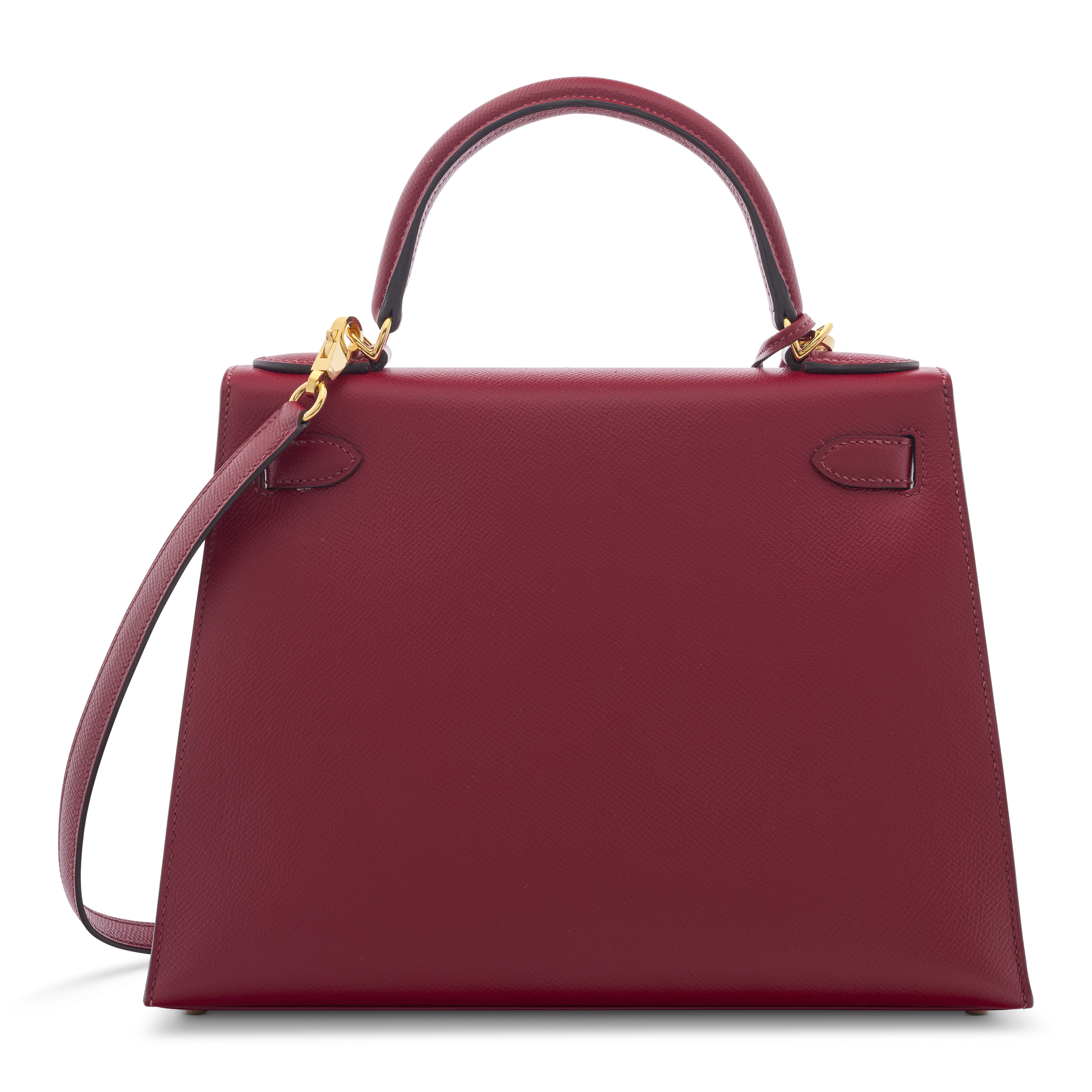 A ROUGE GARANCE EPSOM LEATHER SELLIER KELLY 28 WITH GOLD HARDWARE