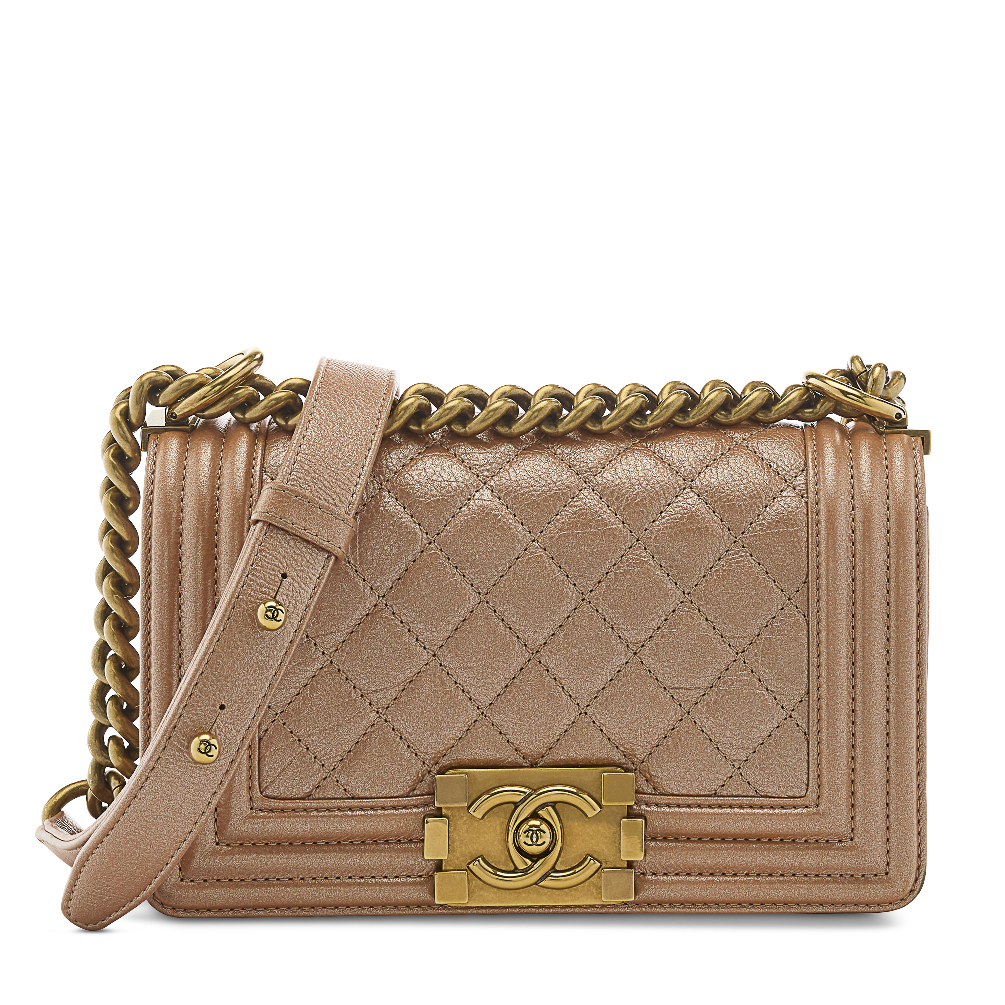 AN IRIDESCENT PINK QUILTED CALFSKIN LEATHER SMALL BOY WITH ANTIQUE GOLD HARDWARE CHANEL 2014 Christie s