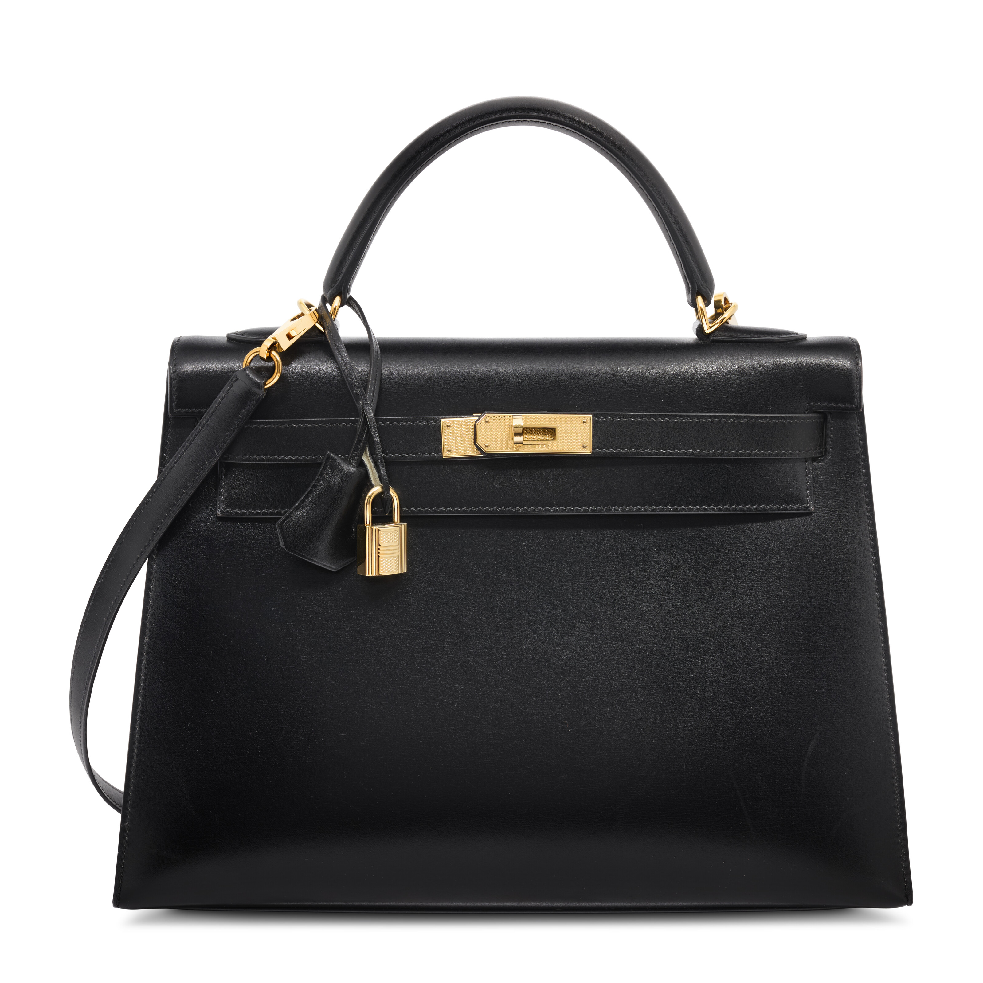 A BLACK EPSOM LEATHER SELLIER KELLY 25 WITH PALLADIUM HARDWARE