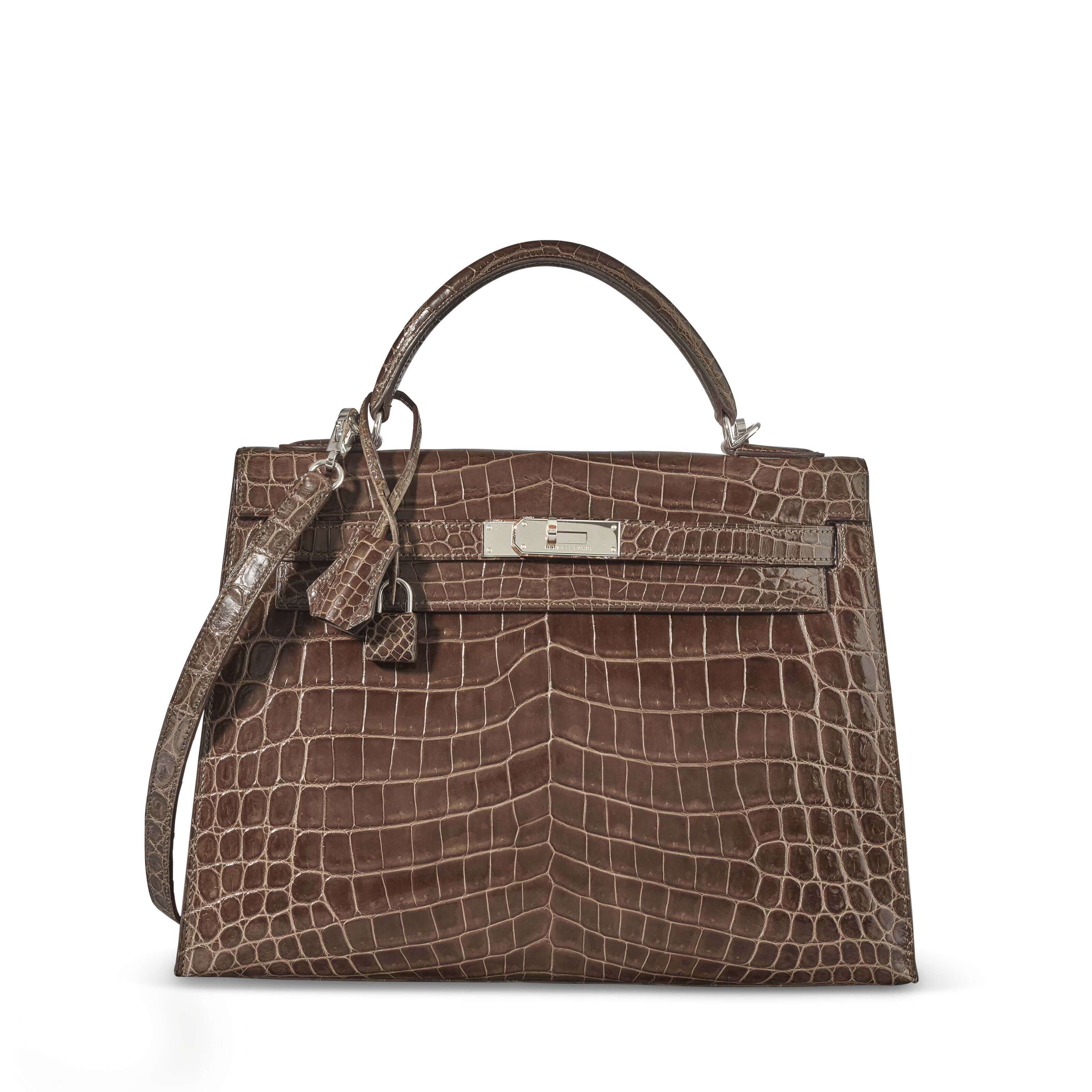 A SHINY GRIS ÉLÉPHANT NILOTICUS CROCODILE SELLIER KELLY 32 WITH