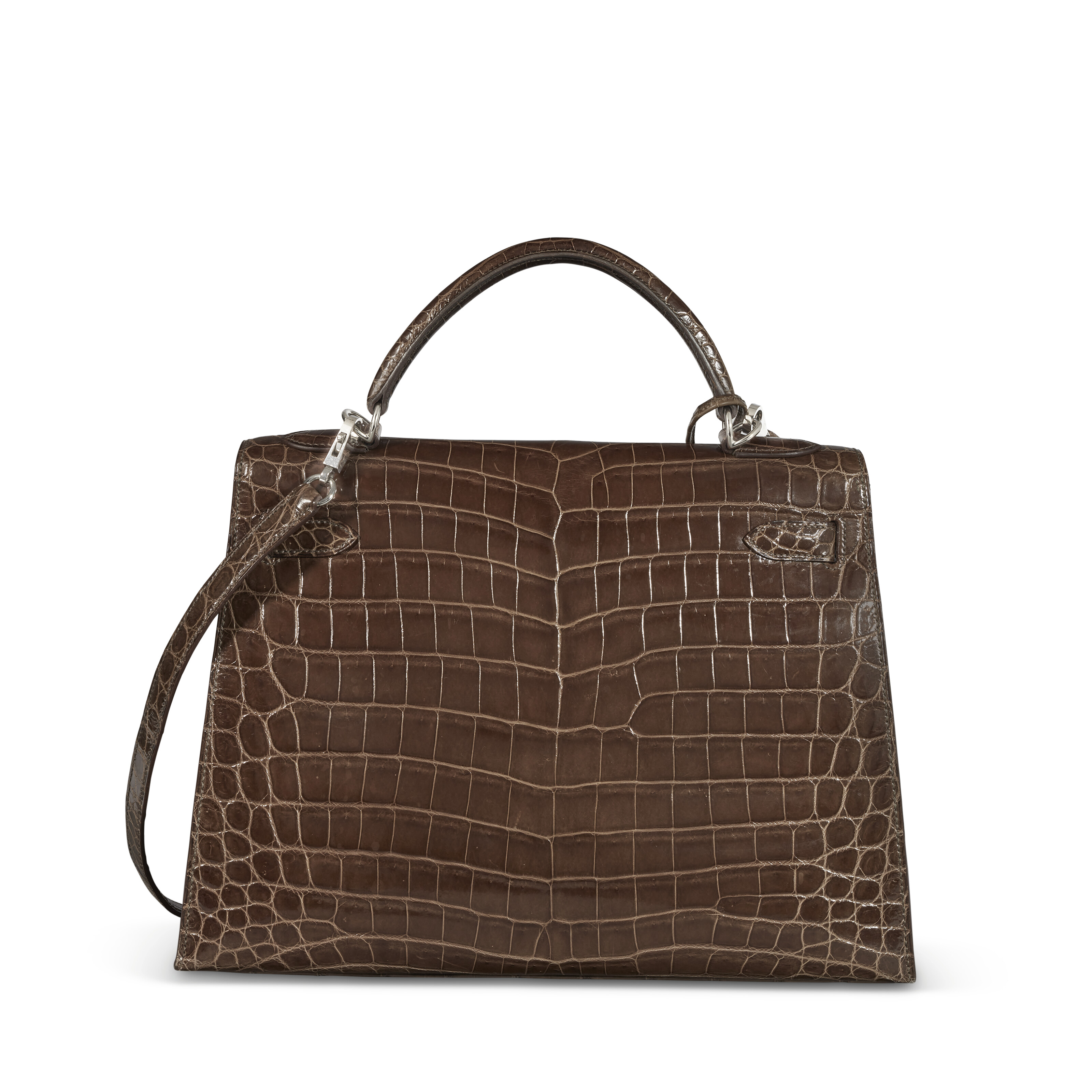 A SHINY GRIS ÉLÉPHANT NILOTICUS CROCODILE SELLIER KELLY 32 WITH