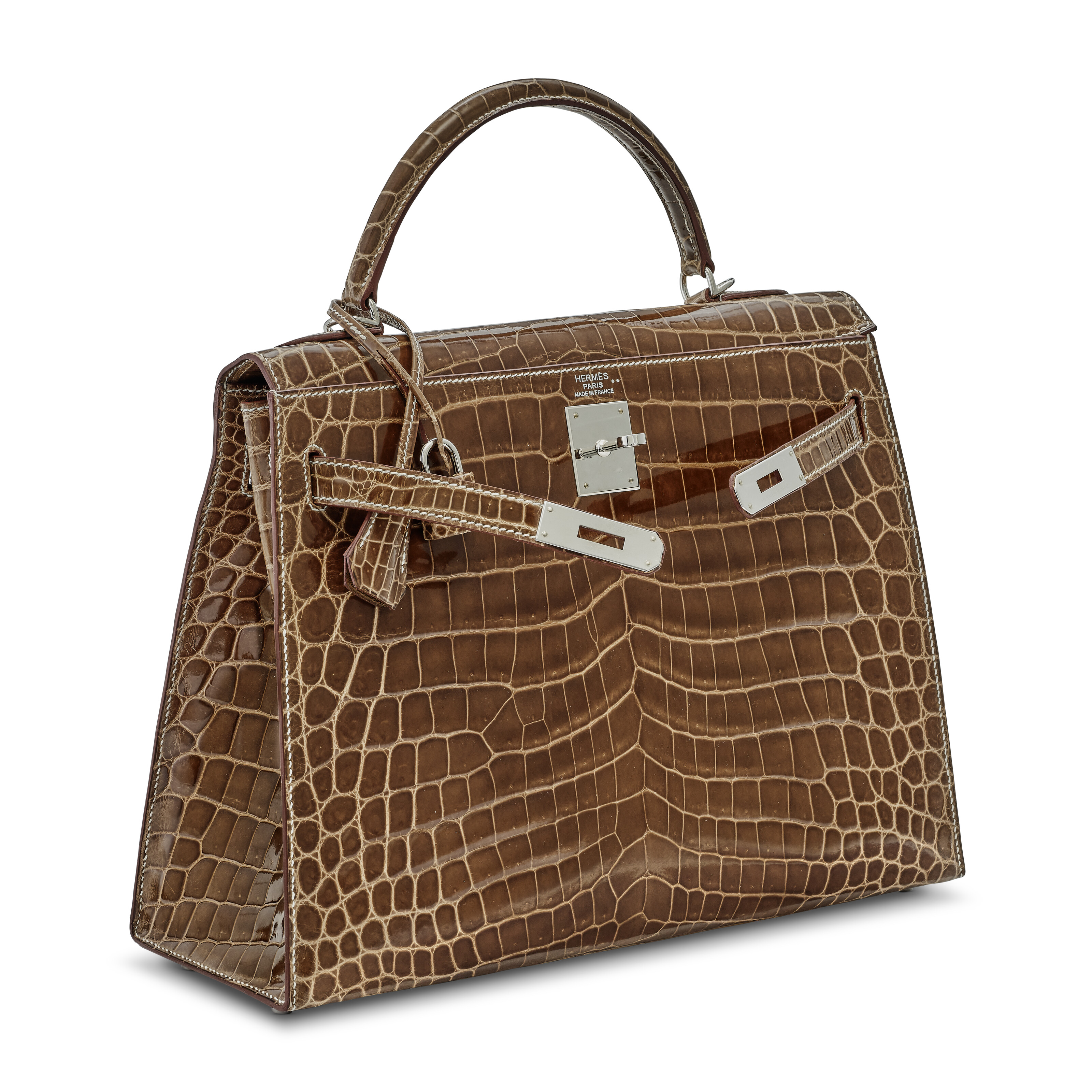 A SHINY FICELLE NILOTICUS CROCODILE SELLIER KELLY 32 WITH