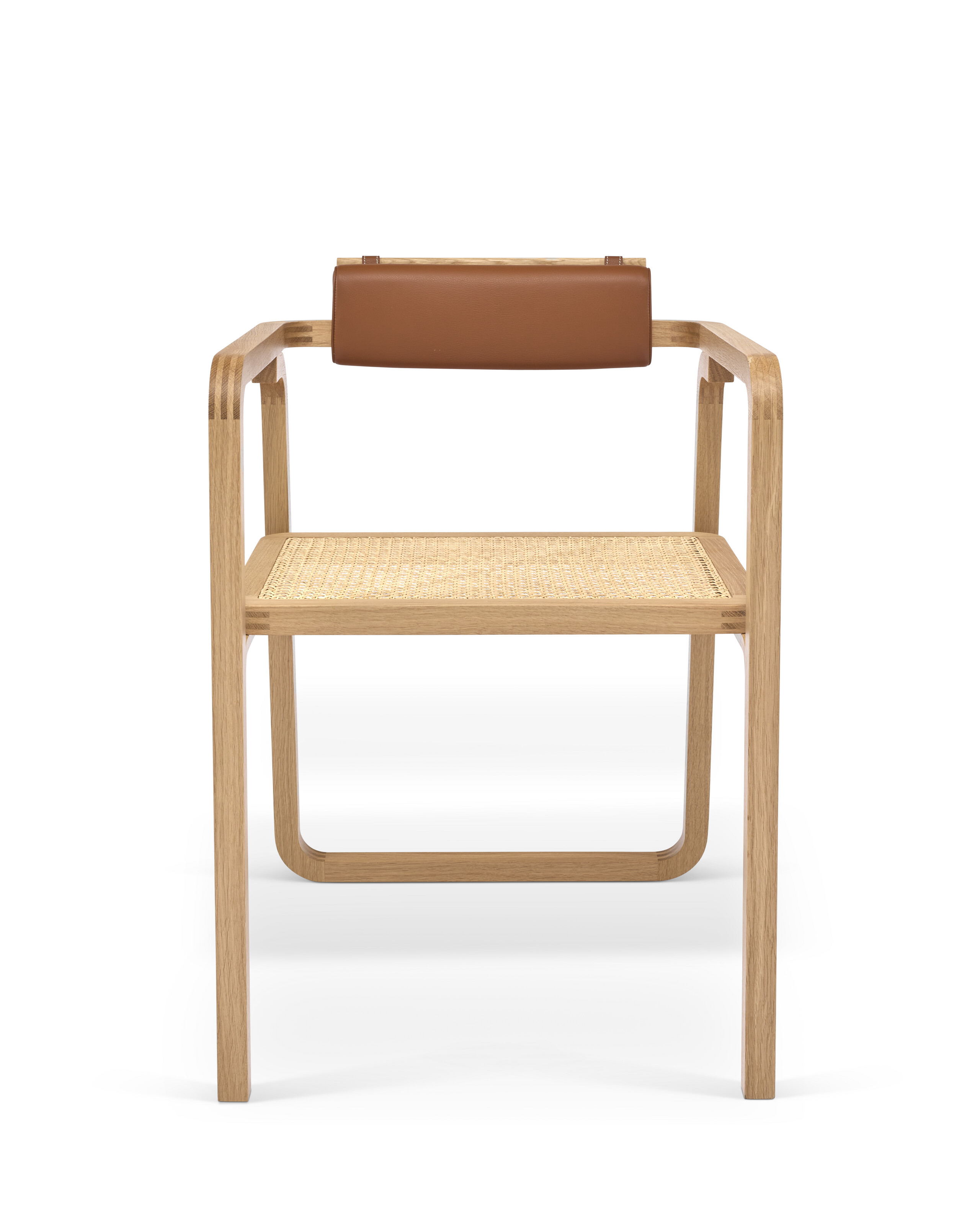 A GOLD TAURILLON LEATHER, OAK WOOD & CANEWORK ORIA CHAIR, HERMÈS