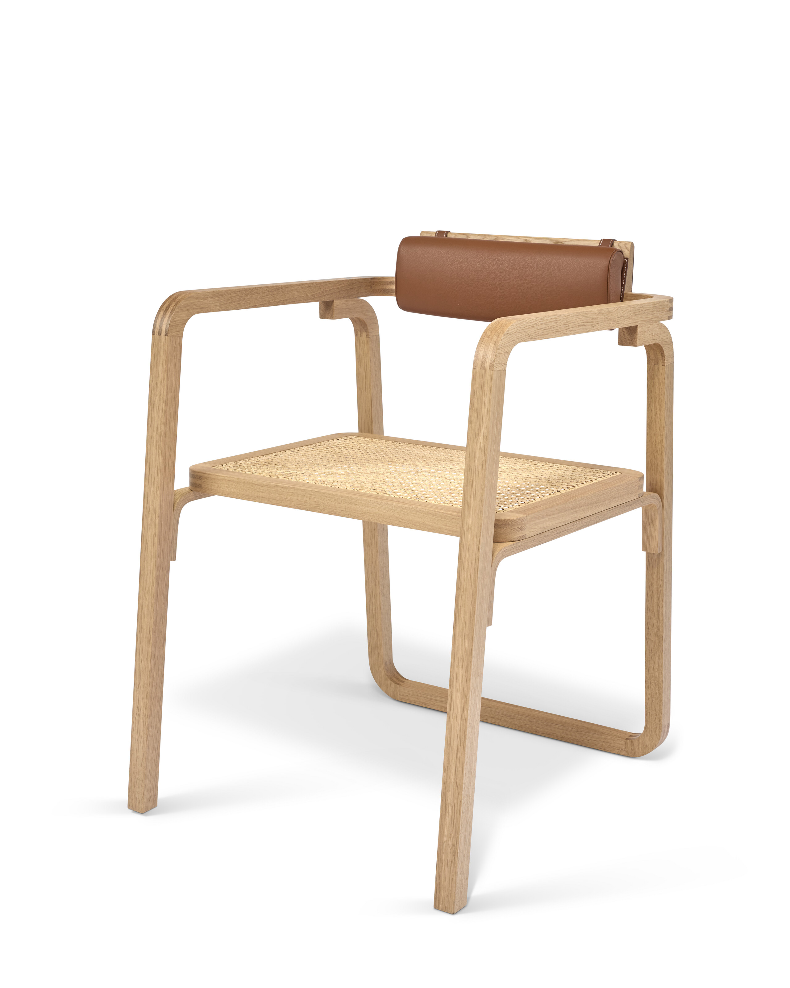 A GOLD TAURILLON LEATHER, OAK WOOD & CANEWORK ORIA CHAIR, HERMÈS