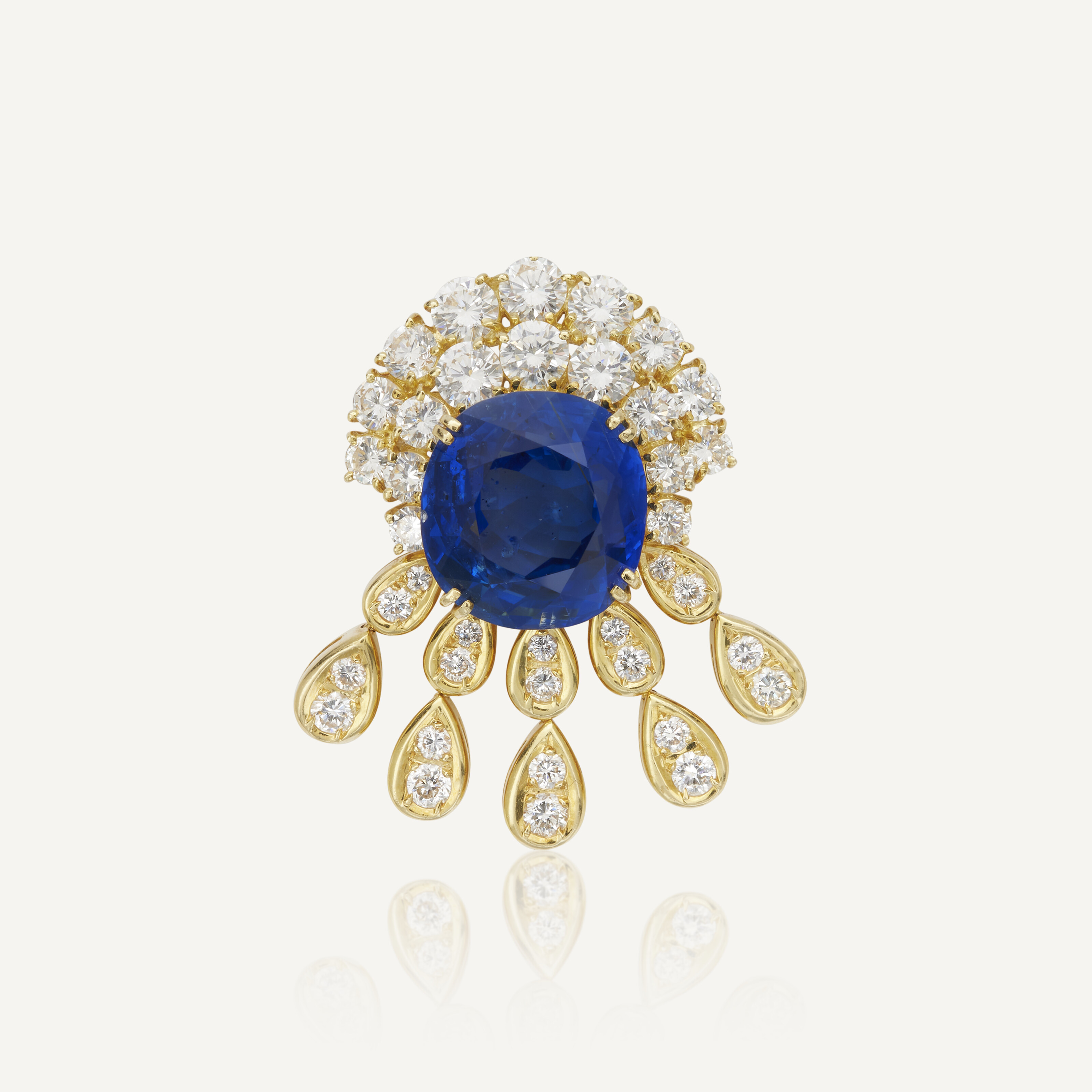Pendentif Vintage Or 18k Avec Saphir Bleu Et Diamants - Années 90