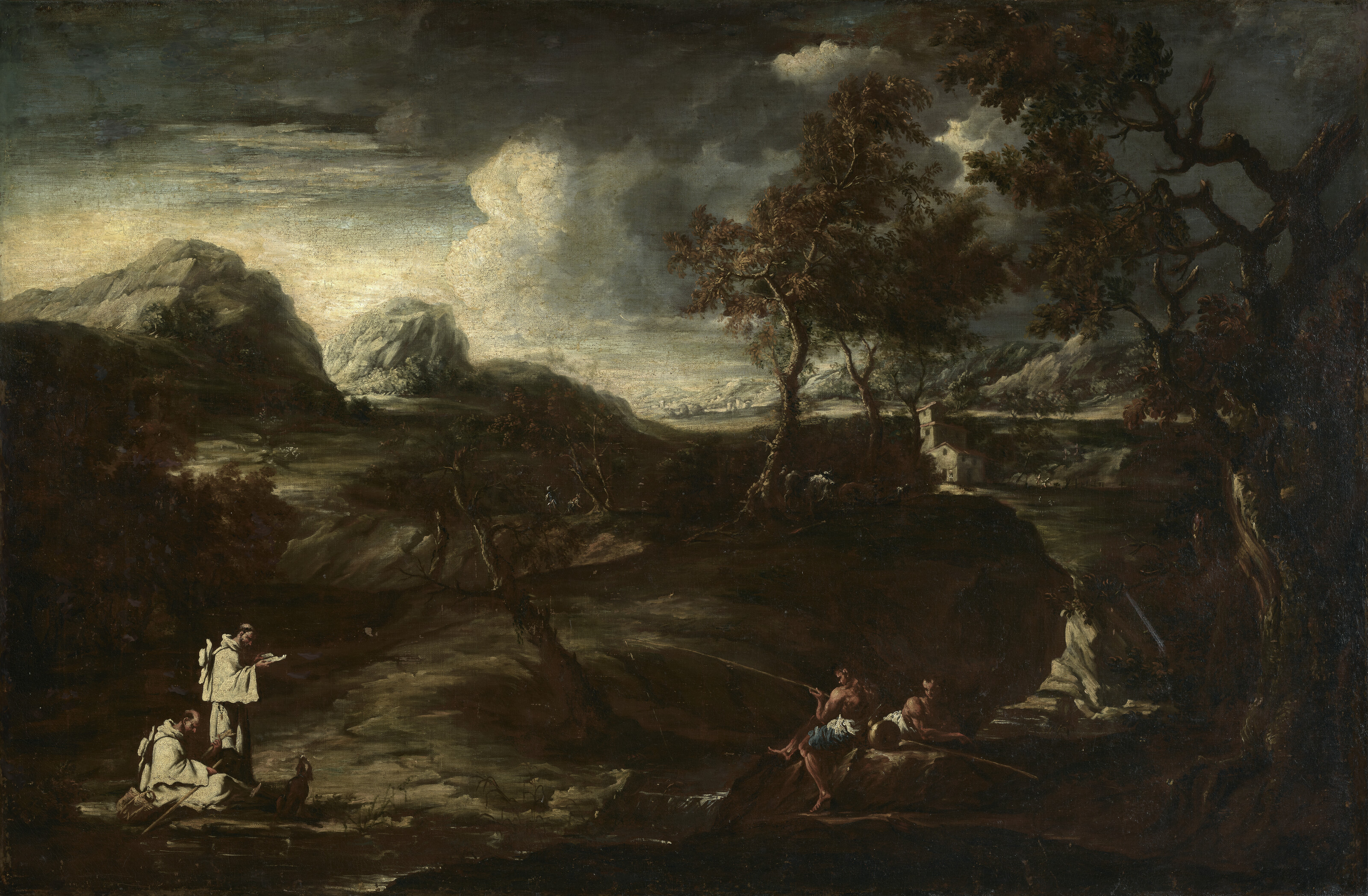 Catalog image of Moines et pêcheurs dans un paysage