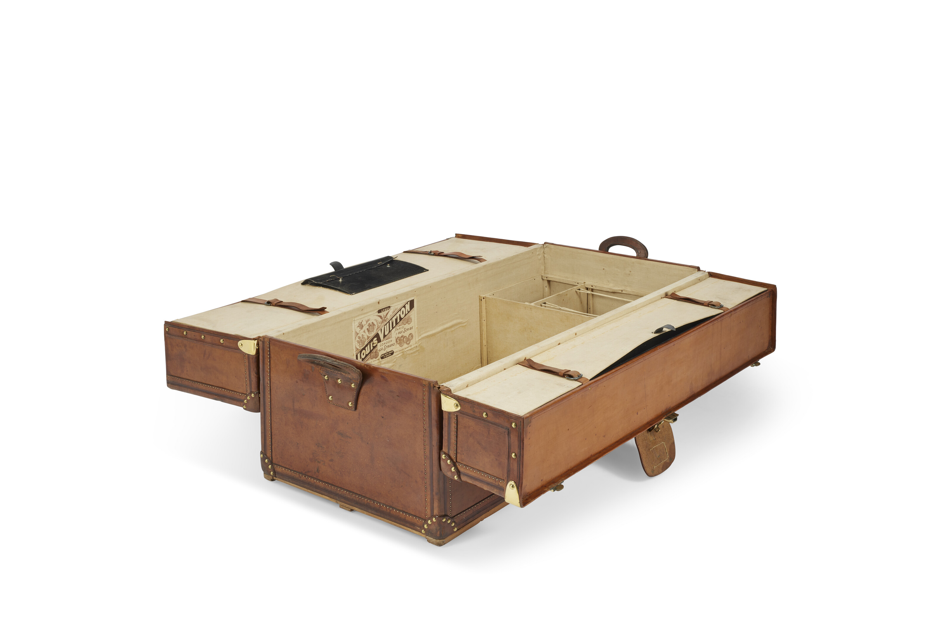 A NATURAL COWHIDE LEATHER IDEAL TRUNK WITH BRASS HARDWARE, LOUIS