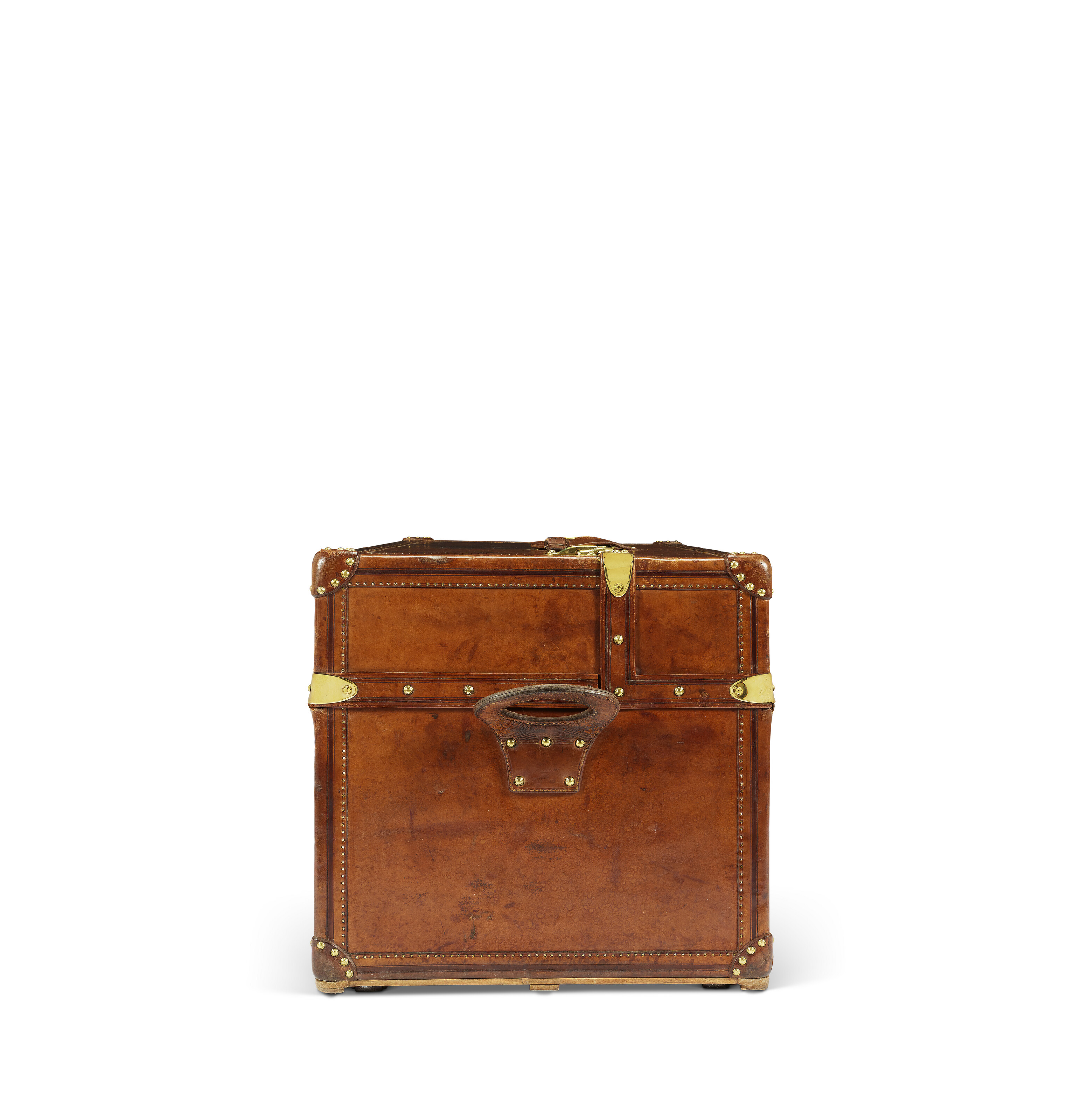 A NATURAL COWHIDE LEATHER IDEAL TRUNK WITH BRASS HARDWARE, LOUIS