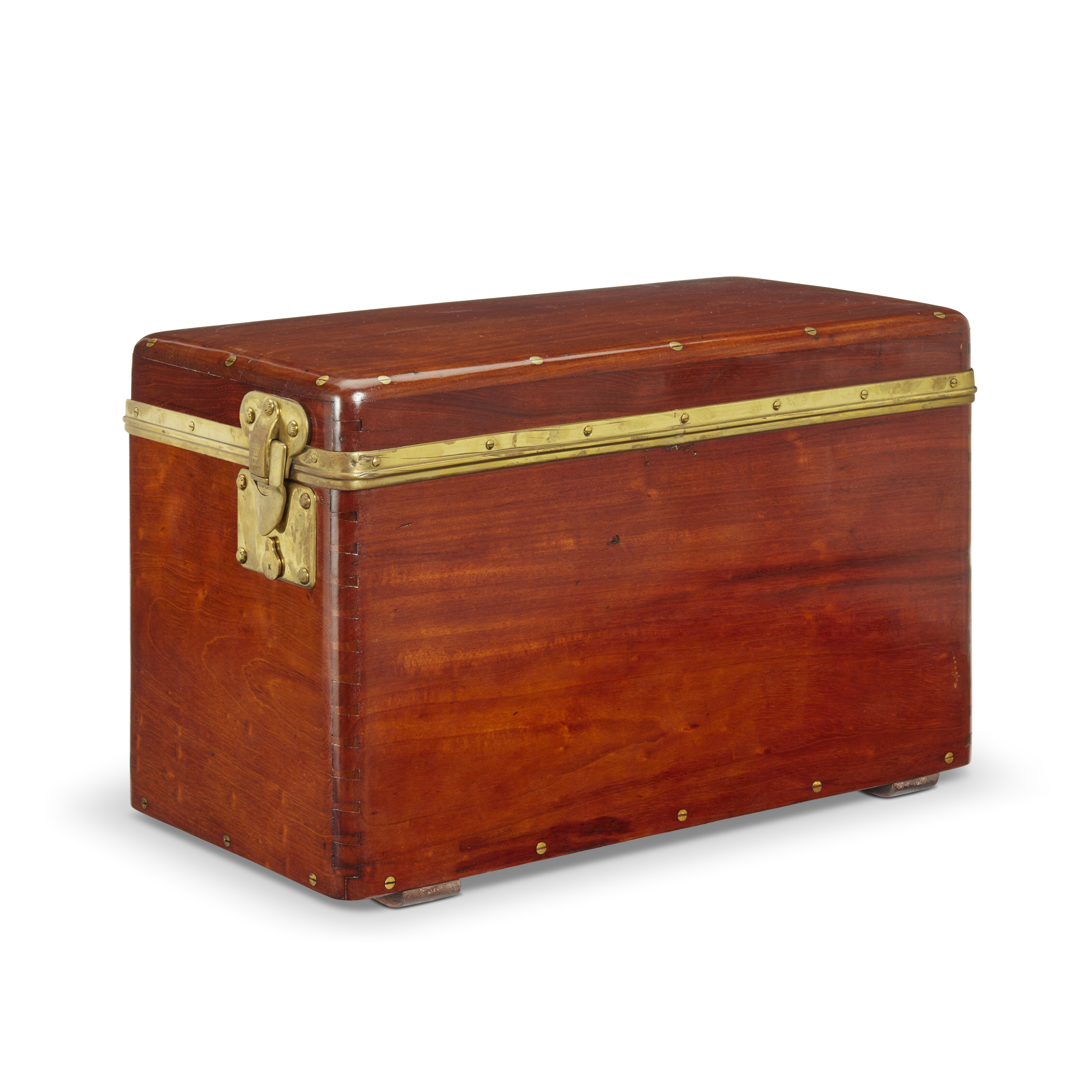 A NATURAL COWHIDE LEATHER IDEAL TRUNK WITH BRASS HARDWARE, LOUIS