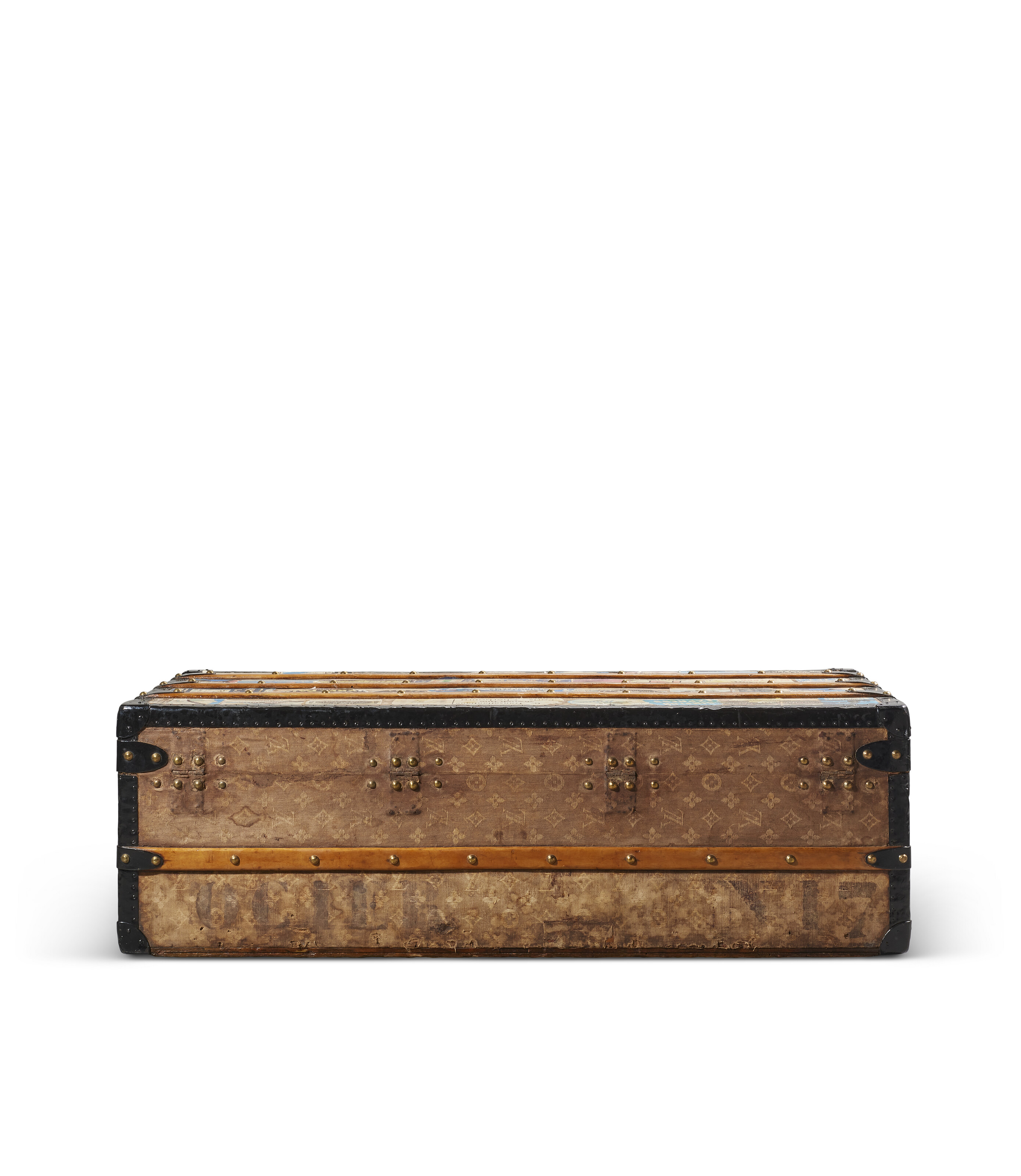 A MONOGRAM FABRIC CANVAS CABIN 100 TRUNK WITH BRASS HARDWARE