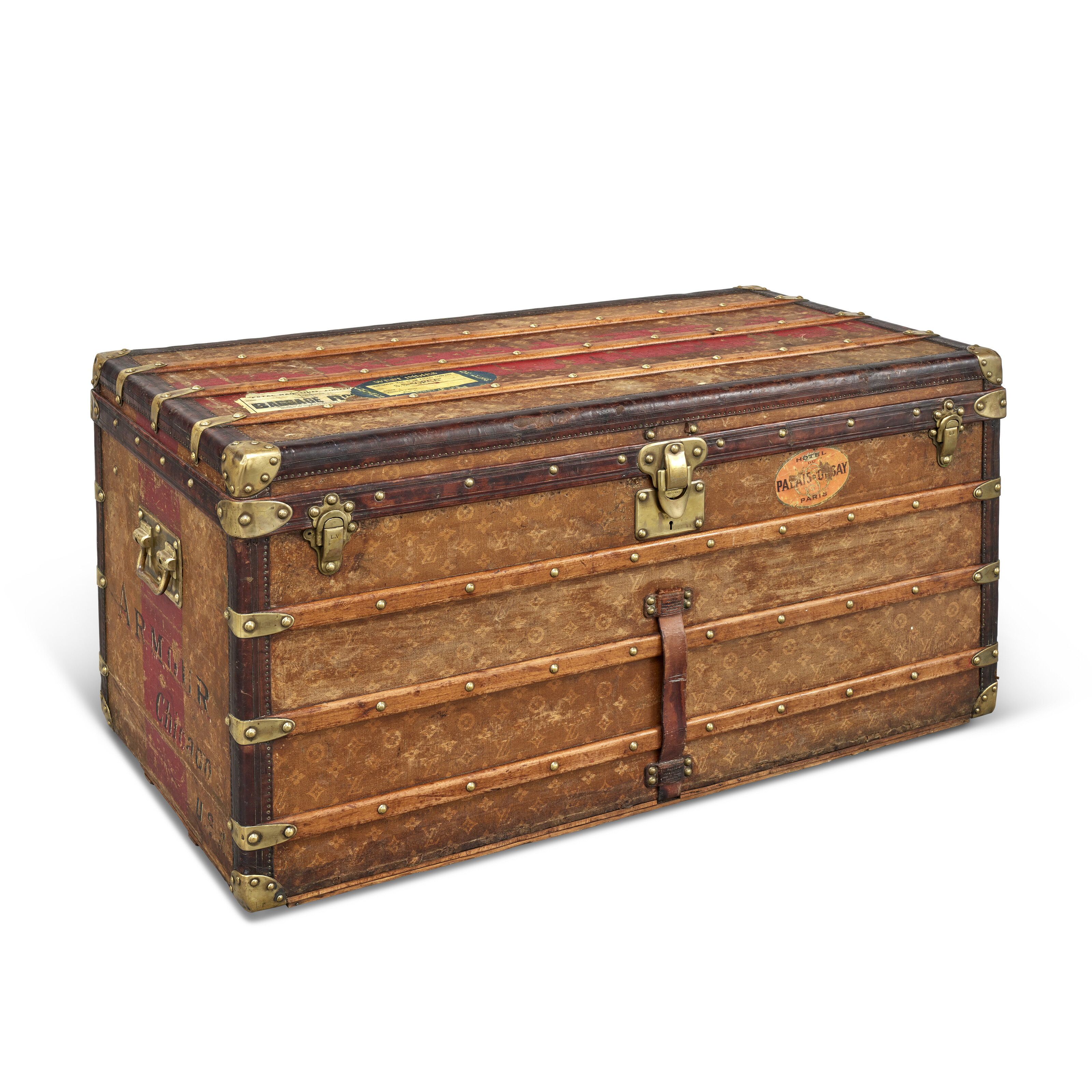 A MONOGRAM CANVAS LADY'S LOW 110 TRUNK WITH BRASS HARDWARE, LOUIS ...