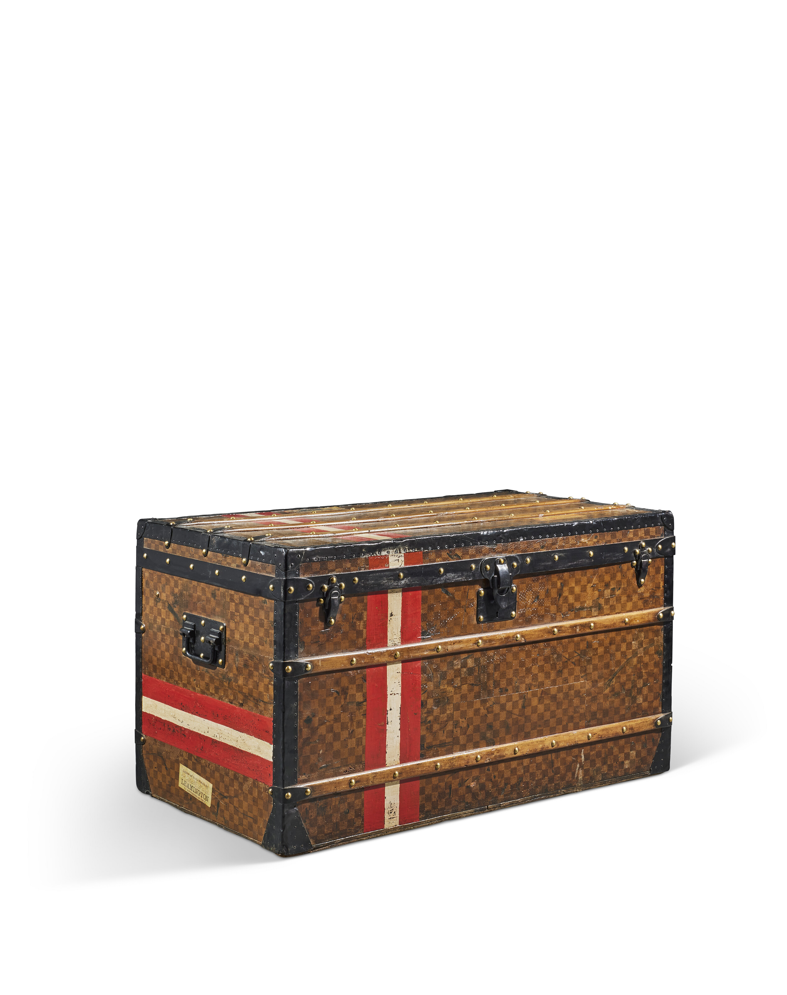 A DAMIER CANVAS MEN LOW 100 TRUNK WITH BRASS HARDWARE, LOUIS