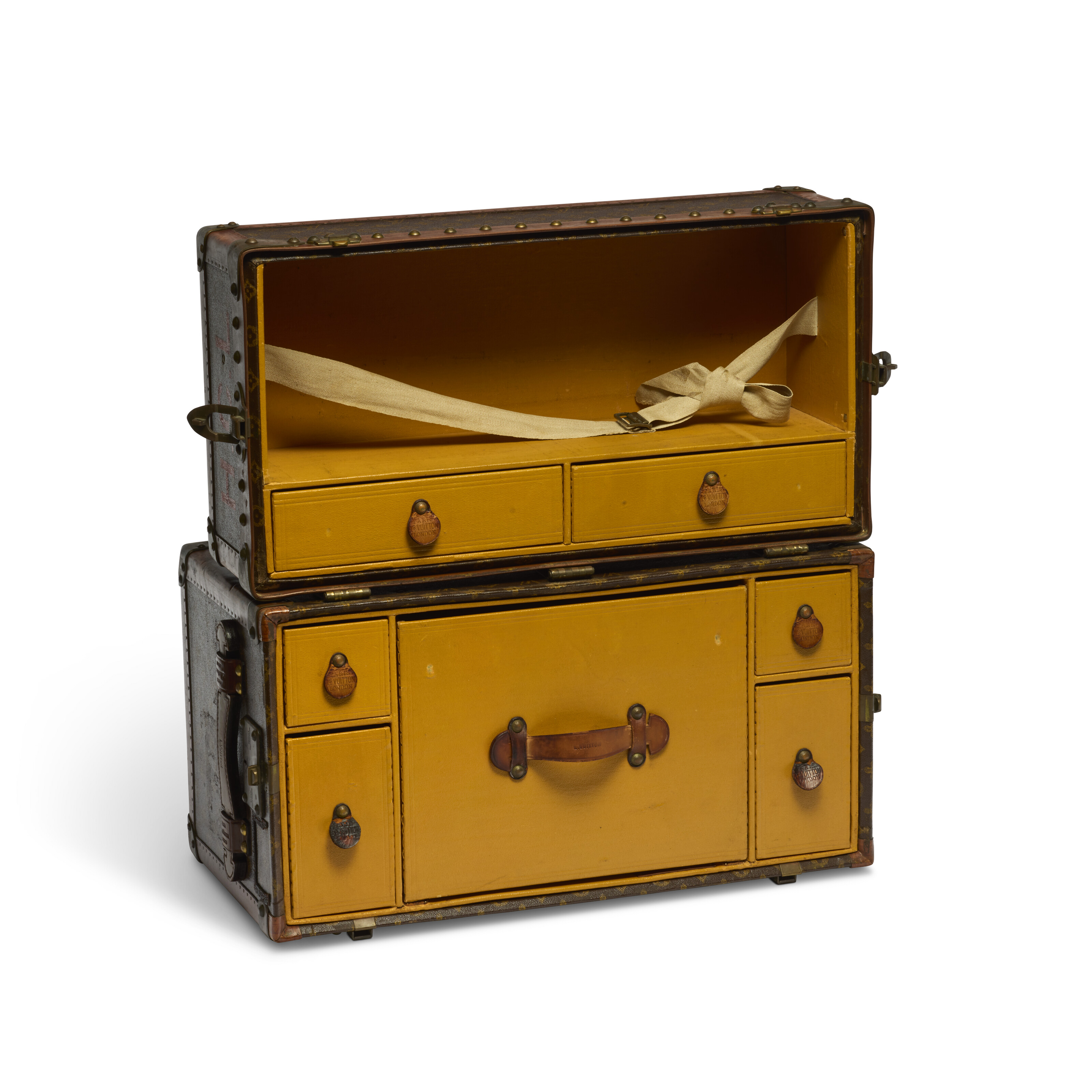 A MONOGRAM CANVAS LIBRARY TRUNK WITH BRASS HARDWARE, LOUIS VUITTON